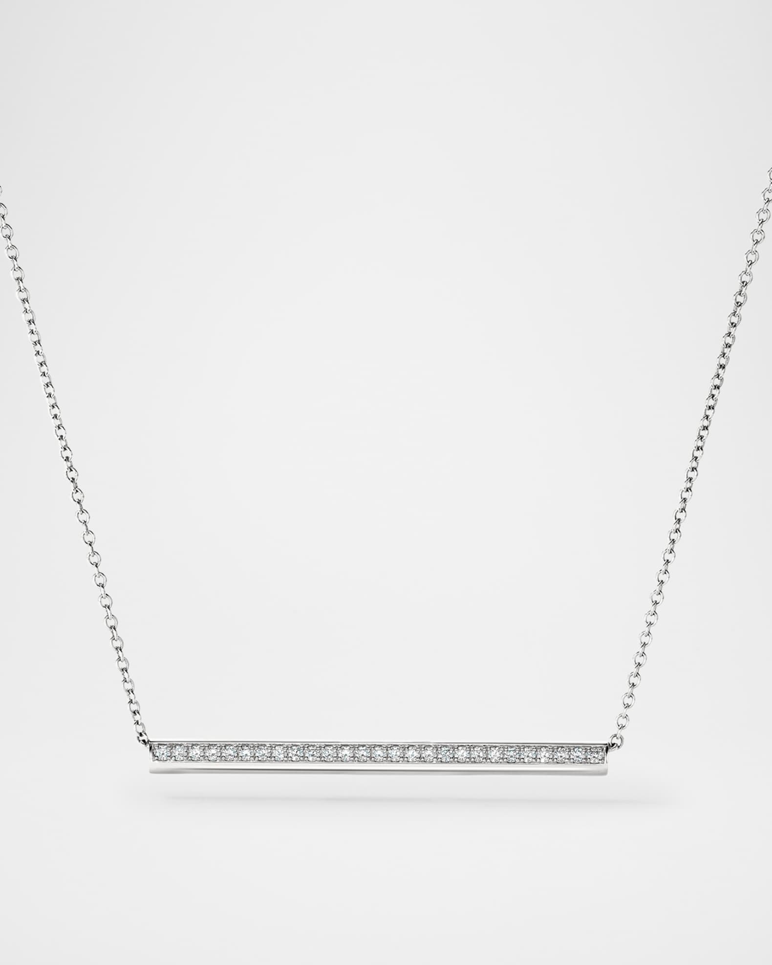 18K White Gold Barre Pave Pendant Necklace 0