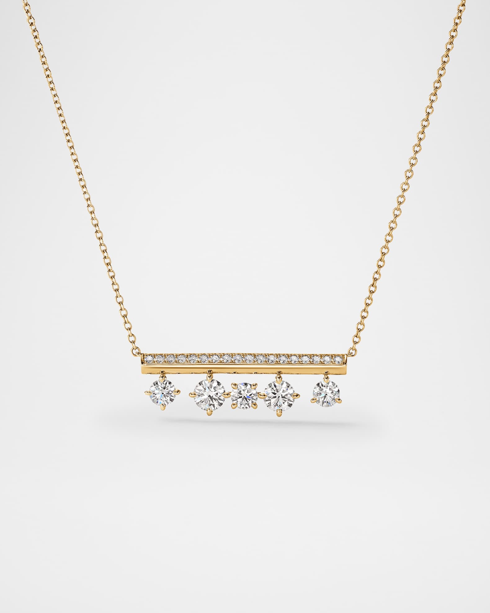18K Yellow Gold Barre Floating Diamond Pave Pendant Necklace 0