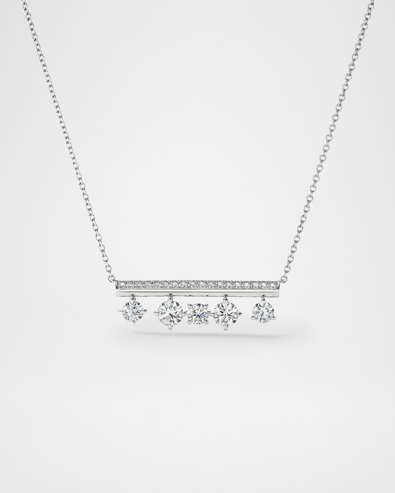 18K White Gold Barre Floating Diamond Pave Pendant Necklace 0