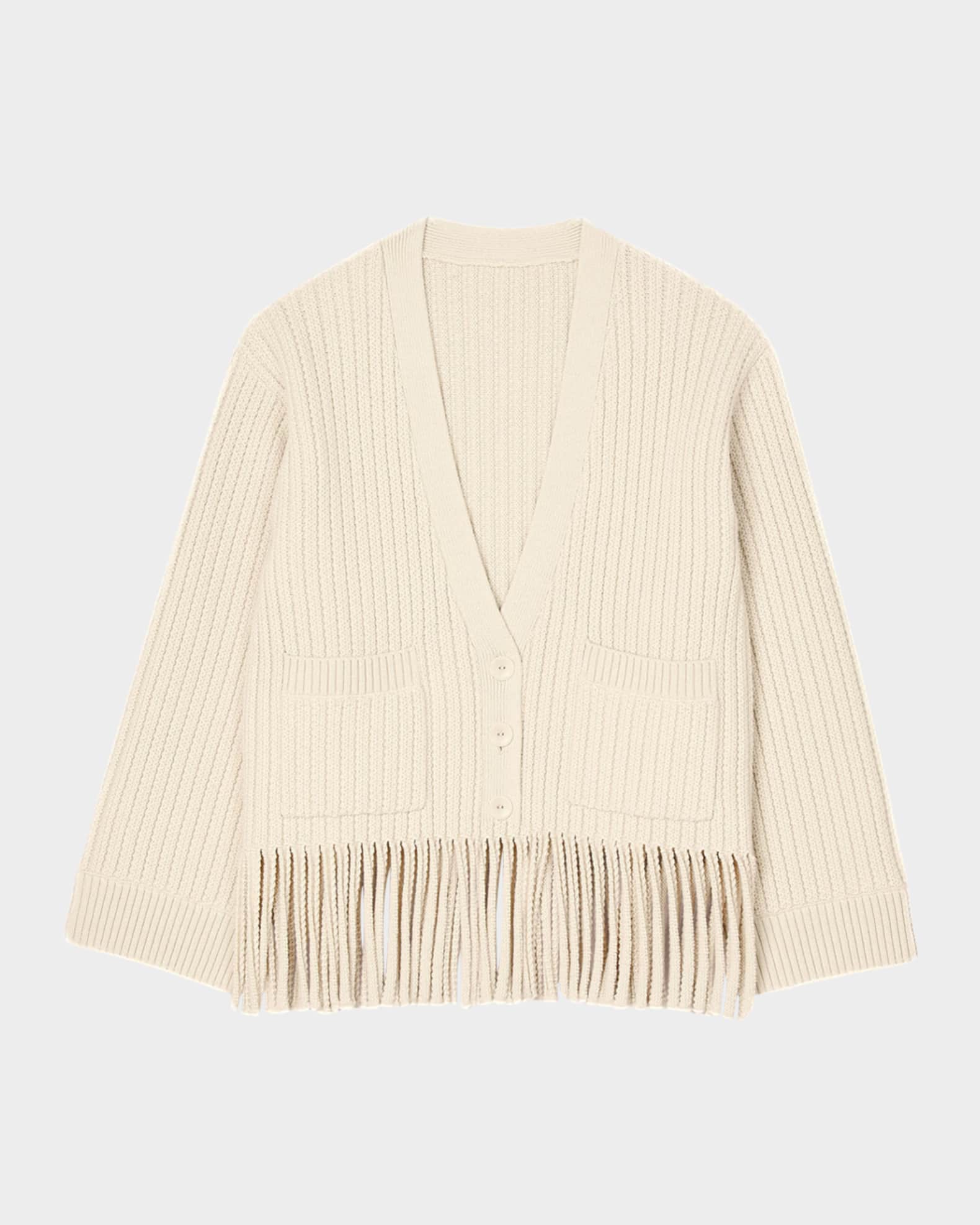 Zoe Textured Fringe-Trim Cardigan 0
