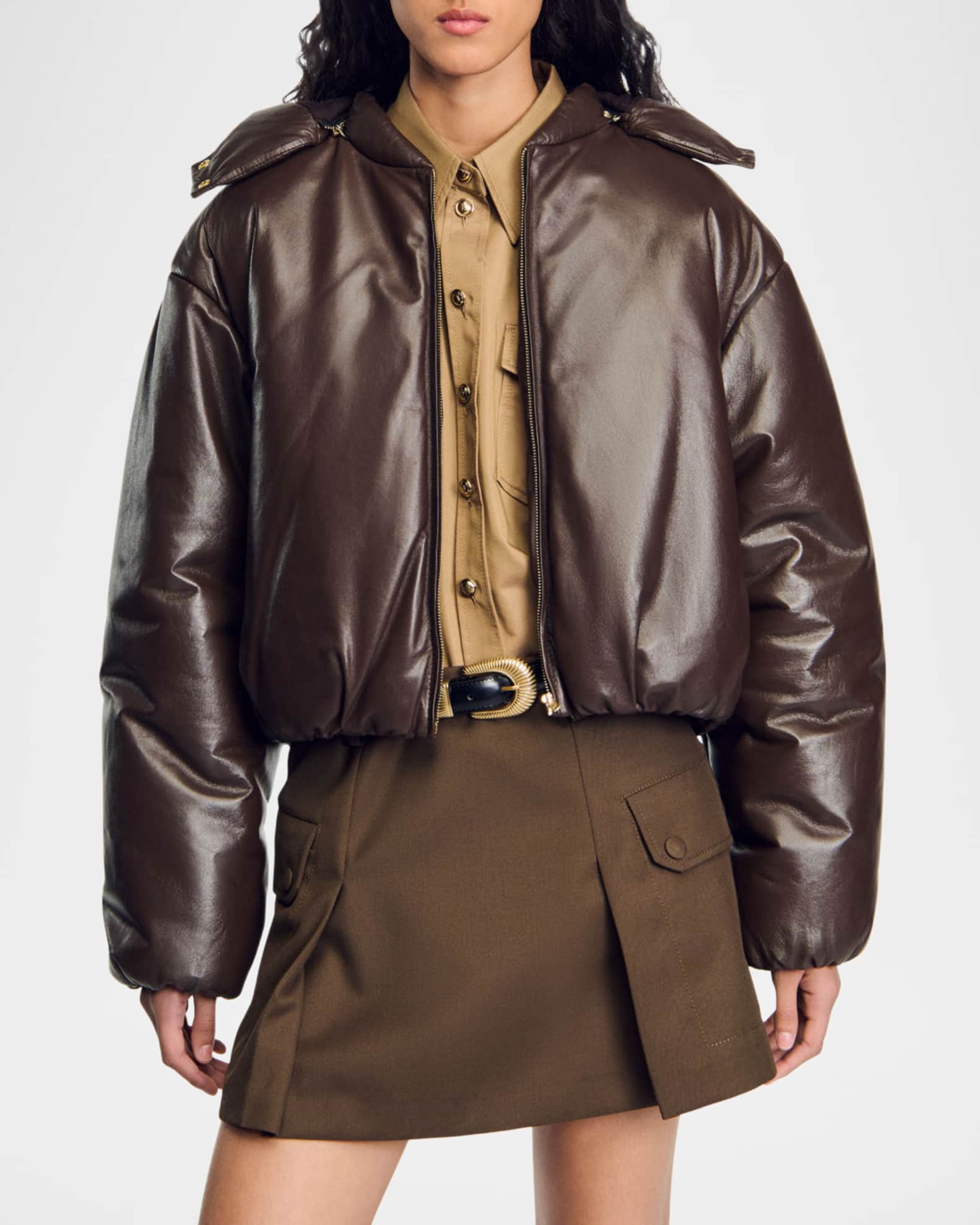 Sandro Raven Glazed Lambskin Leather Bomber Jacket Neiman Marcus
