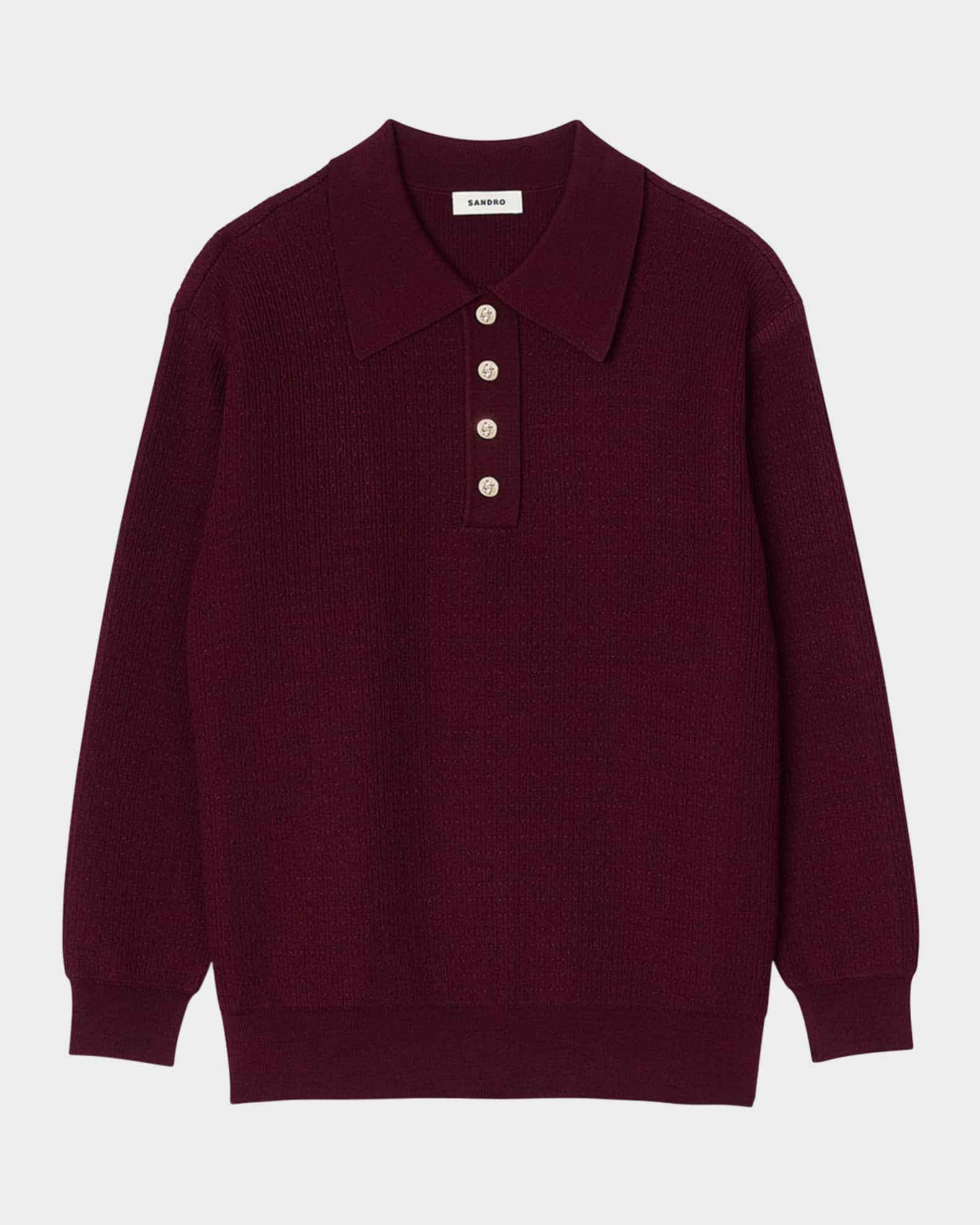 Sandro Alfonso Cable-Knit Polo Sweater | Neiman Marcus