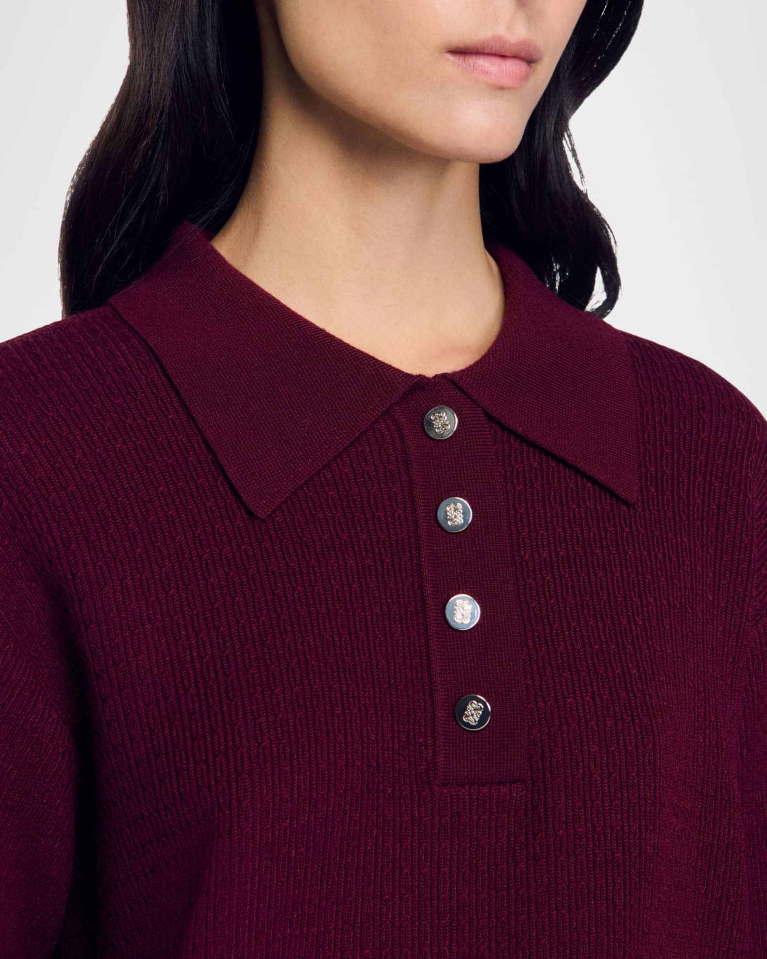 Sandro Alfonso Cable-Knit Polo Sweater | Neiman Marcus