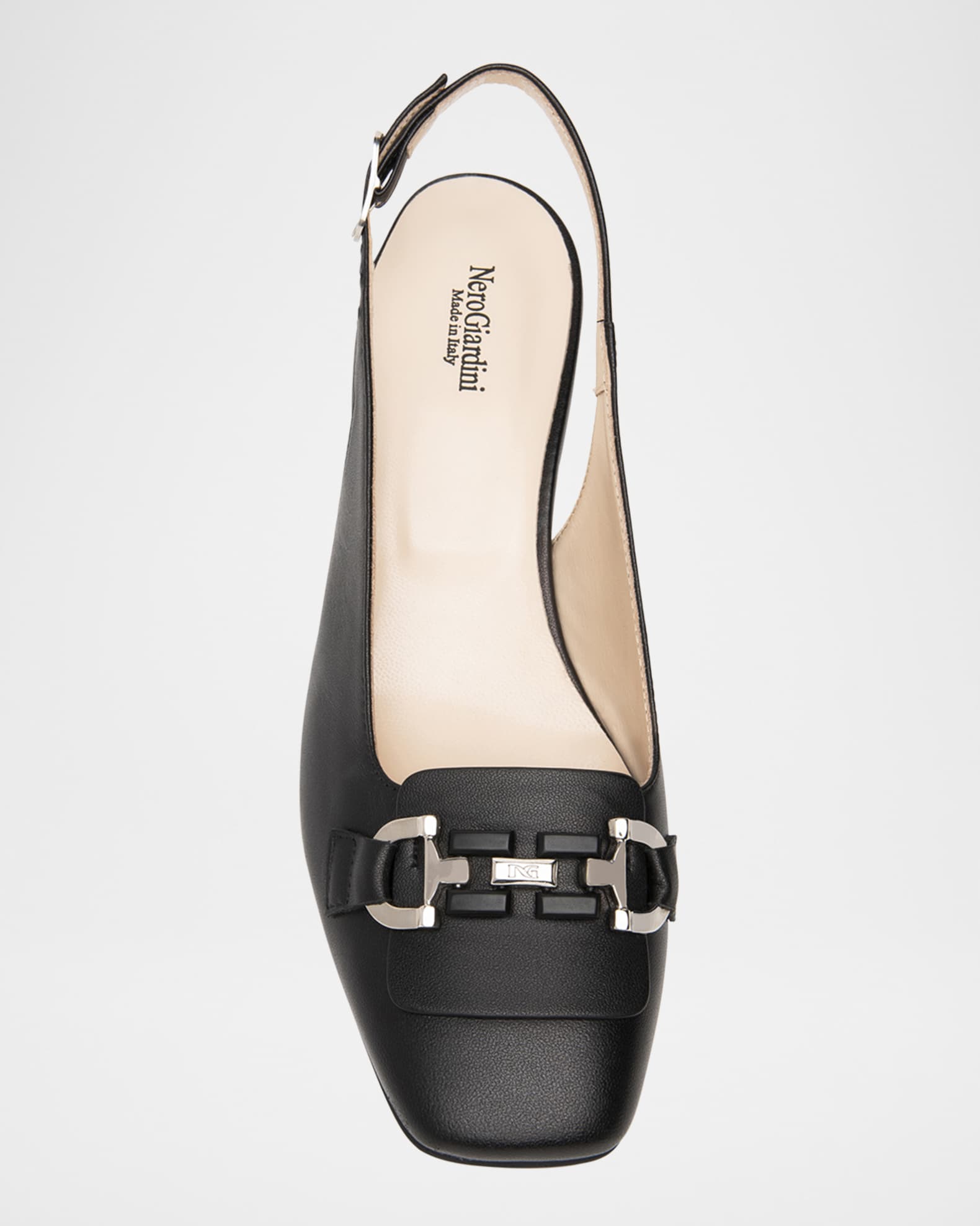 GG WOMEN'S HORSEBIT SLINGBACK IN BLACK CALFSKIN WITH RHINSTONES