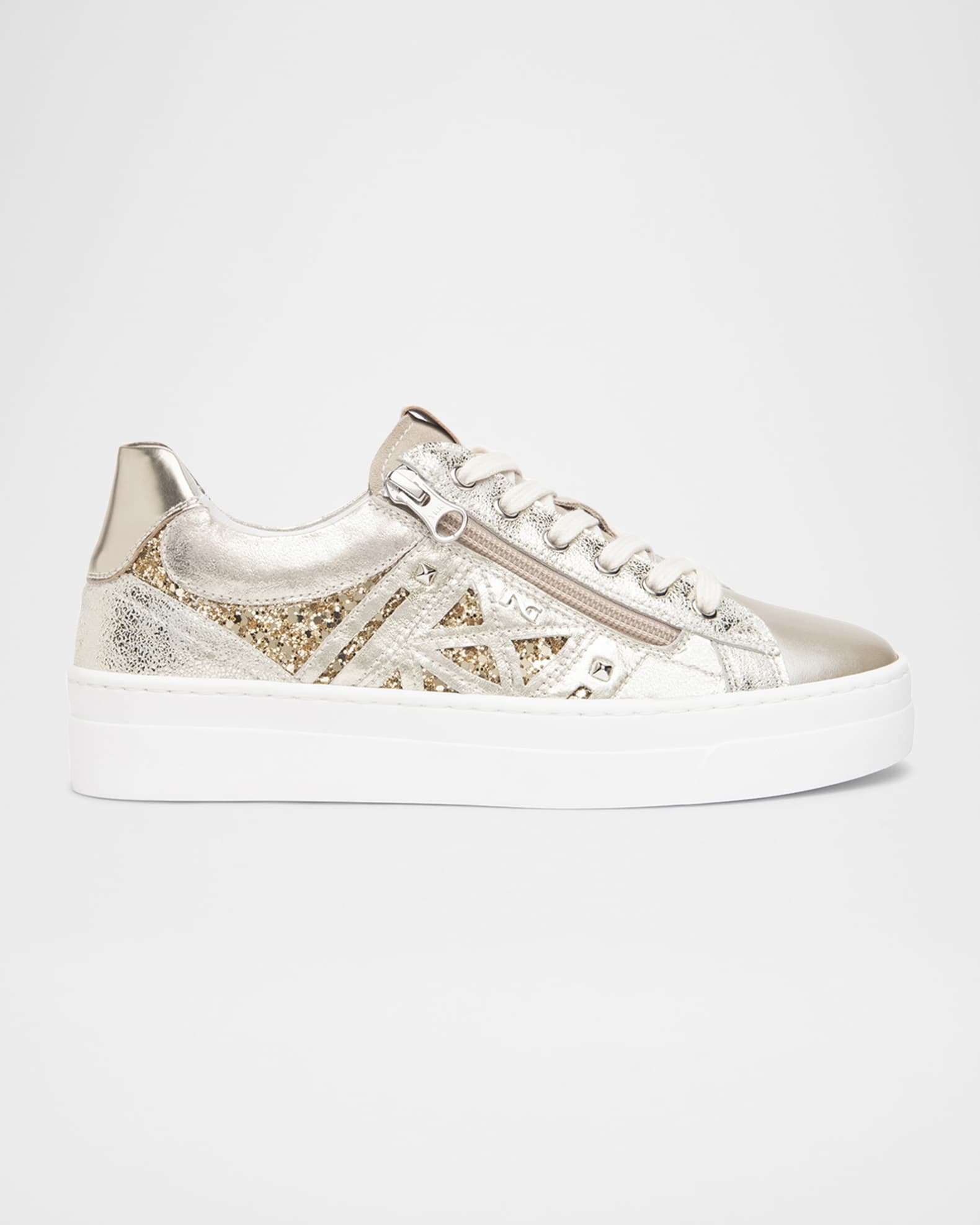 Metallic Leather Side-Zip Sneakers 0