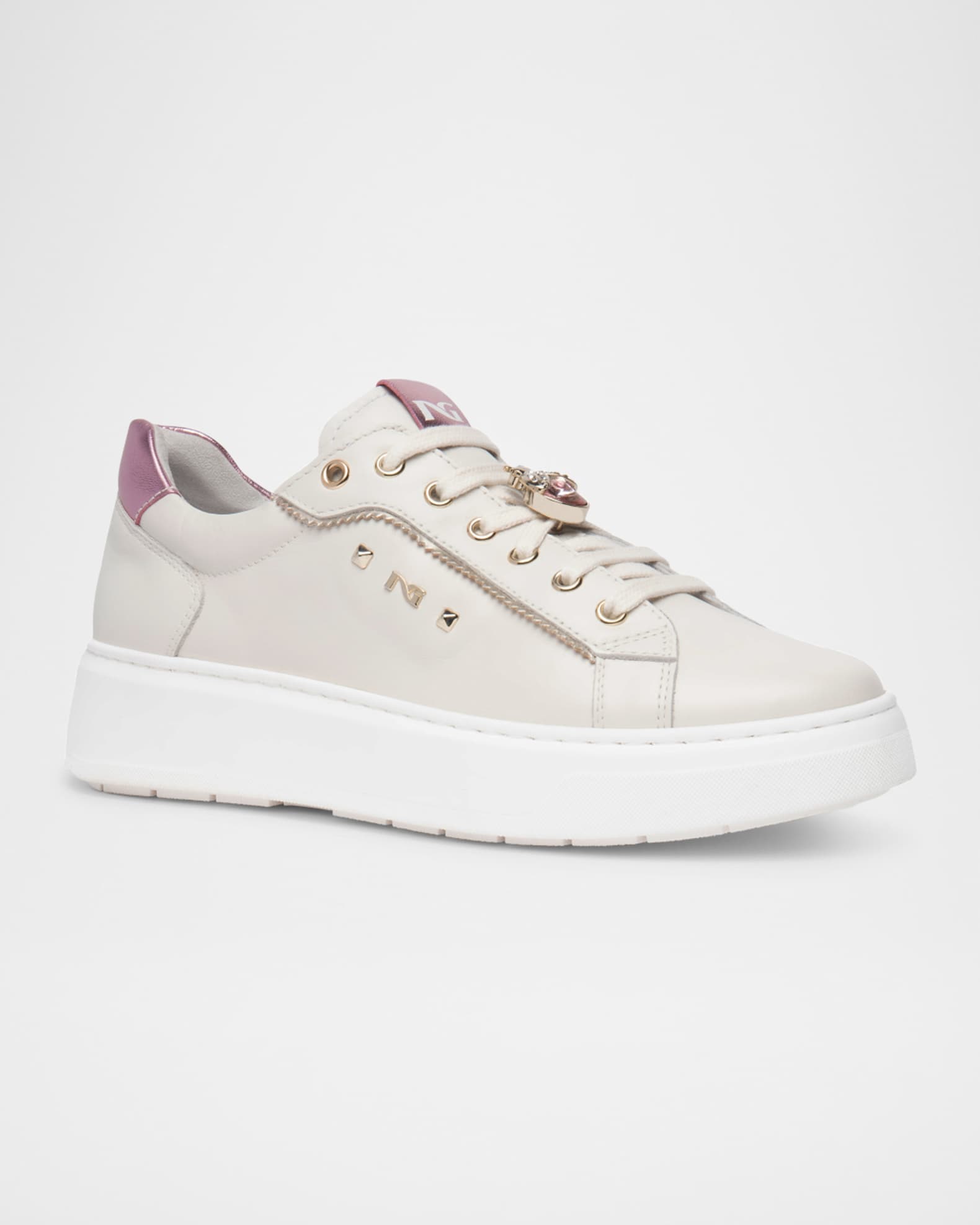 Leather Retro Jeweled Low-Top Sneakers 1
