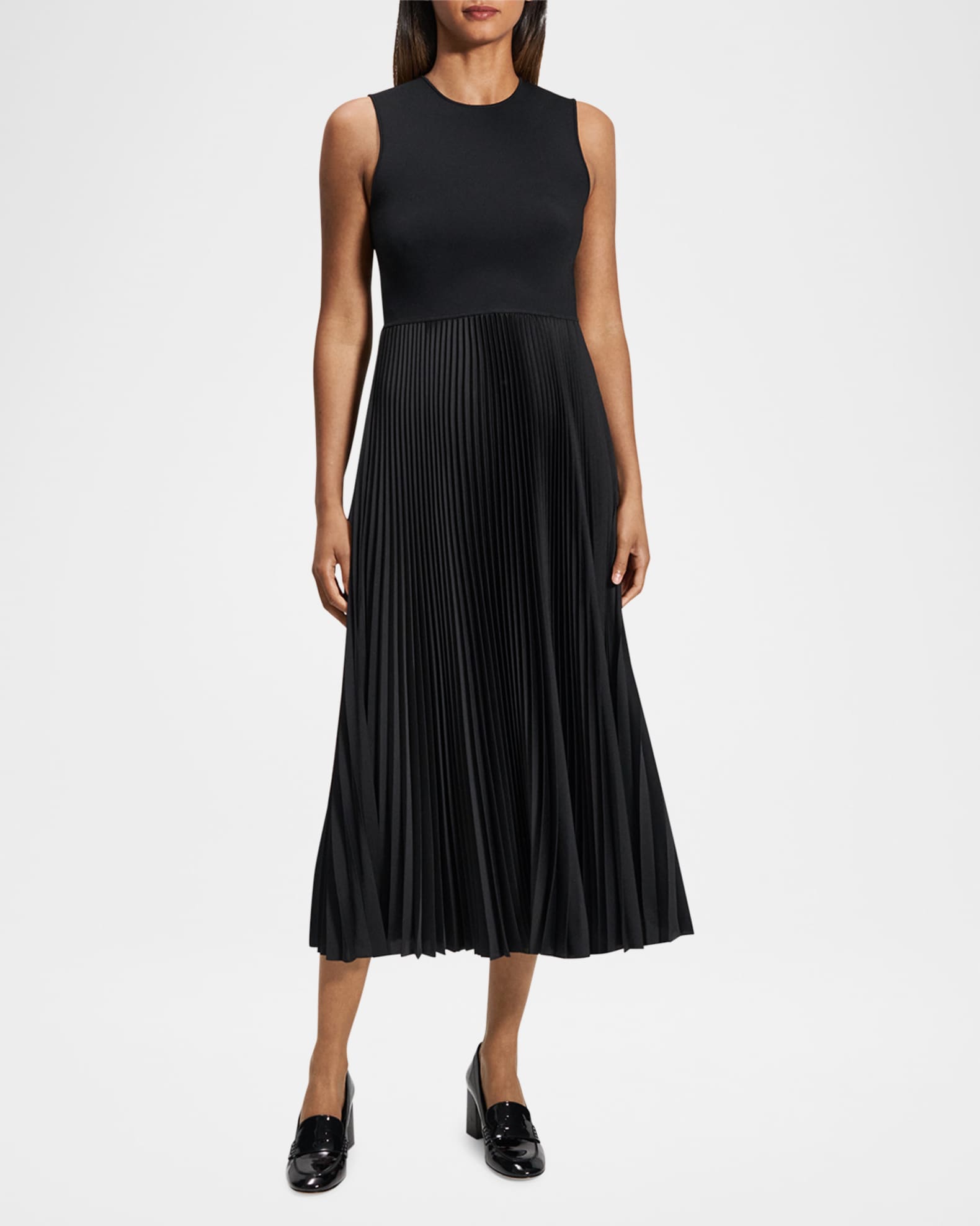 Theory Combo Satin Pleated Dress Neiman Marcus