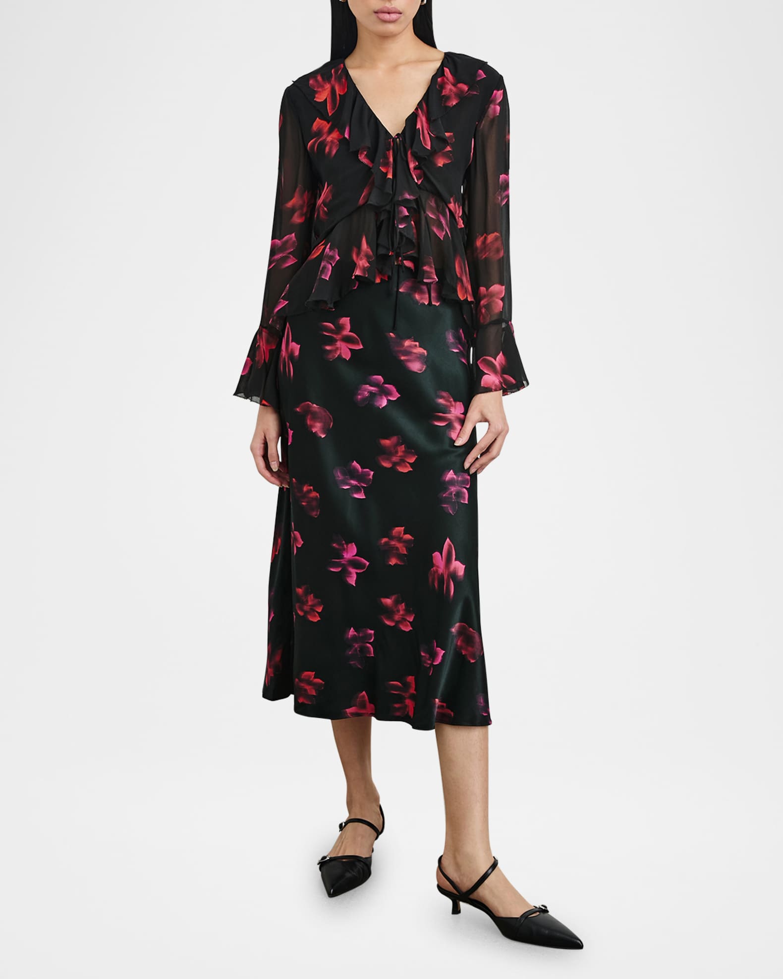 Nicoletta Floral Chiffon Long-Sleeve Top 1