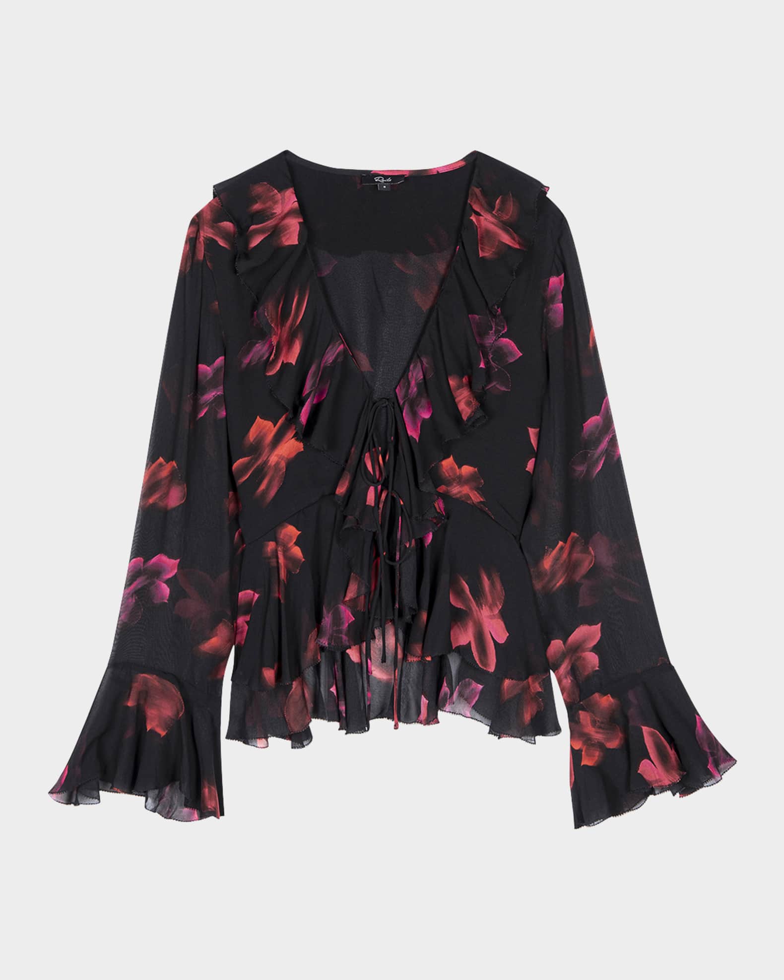 Nicoletta Floral Chiffon Long-Sleeve Top 0