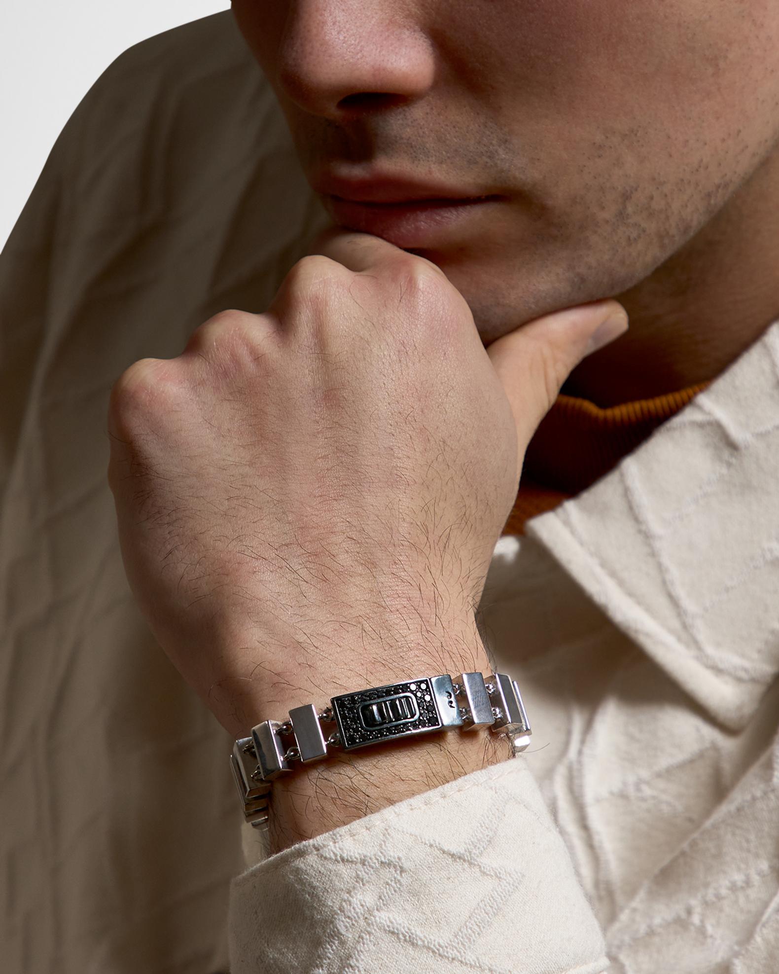 Men's Solid Tungsten Bracelet – Classic Track Link Design In High-Polish Silver - View #3