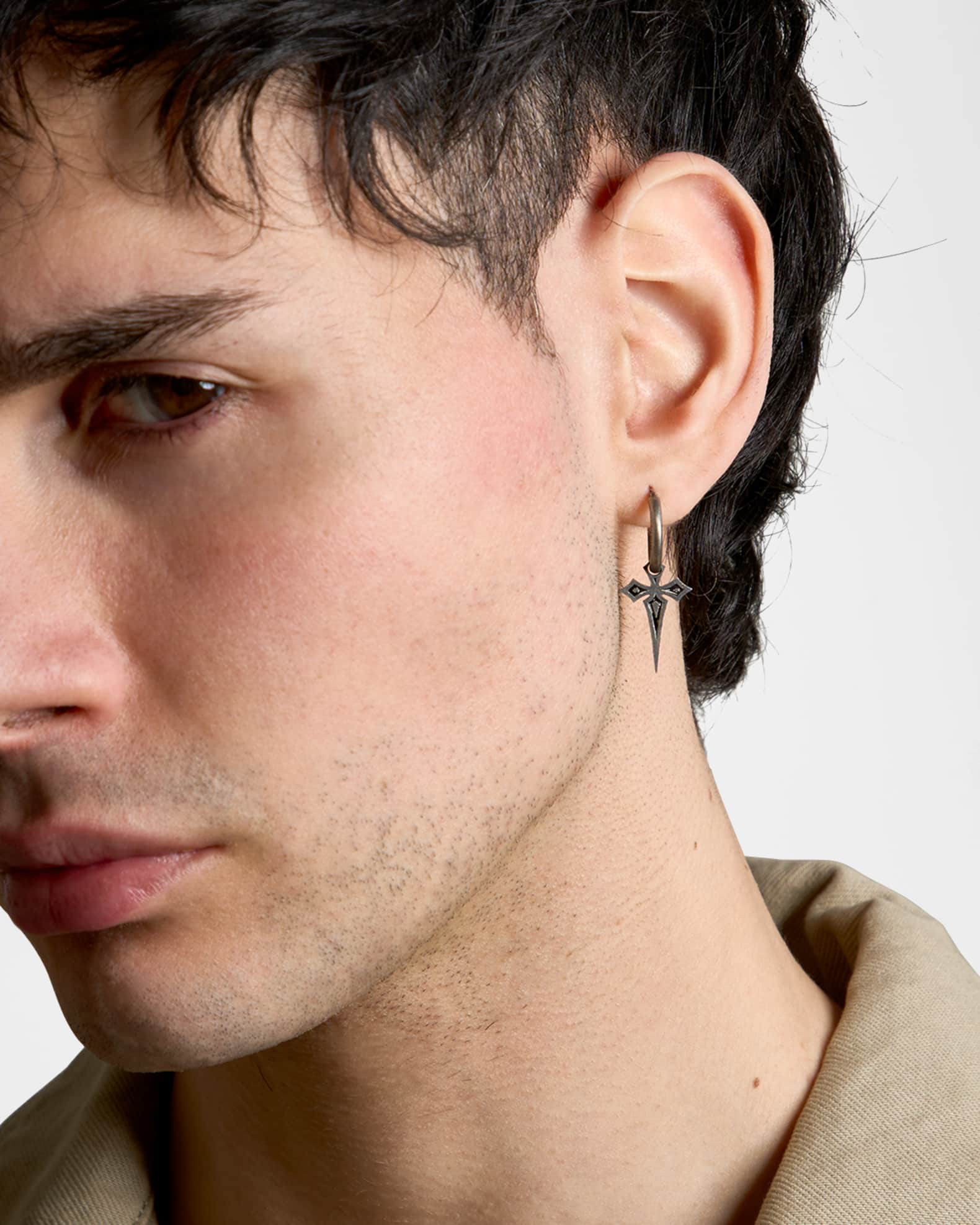 The Cross Gothic Style Mono Black Enamel Oxidized Sterling Silver Earring, Single 1