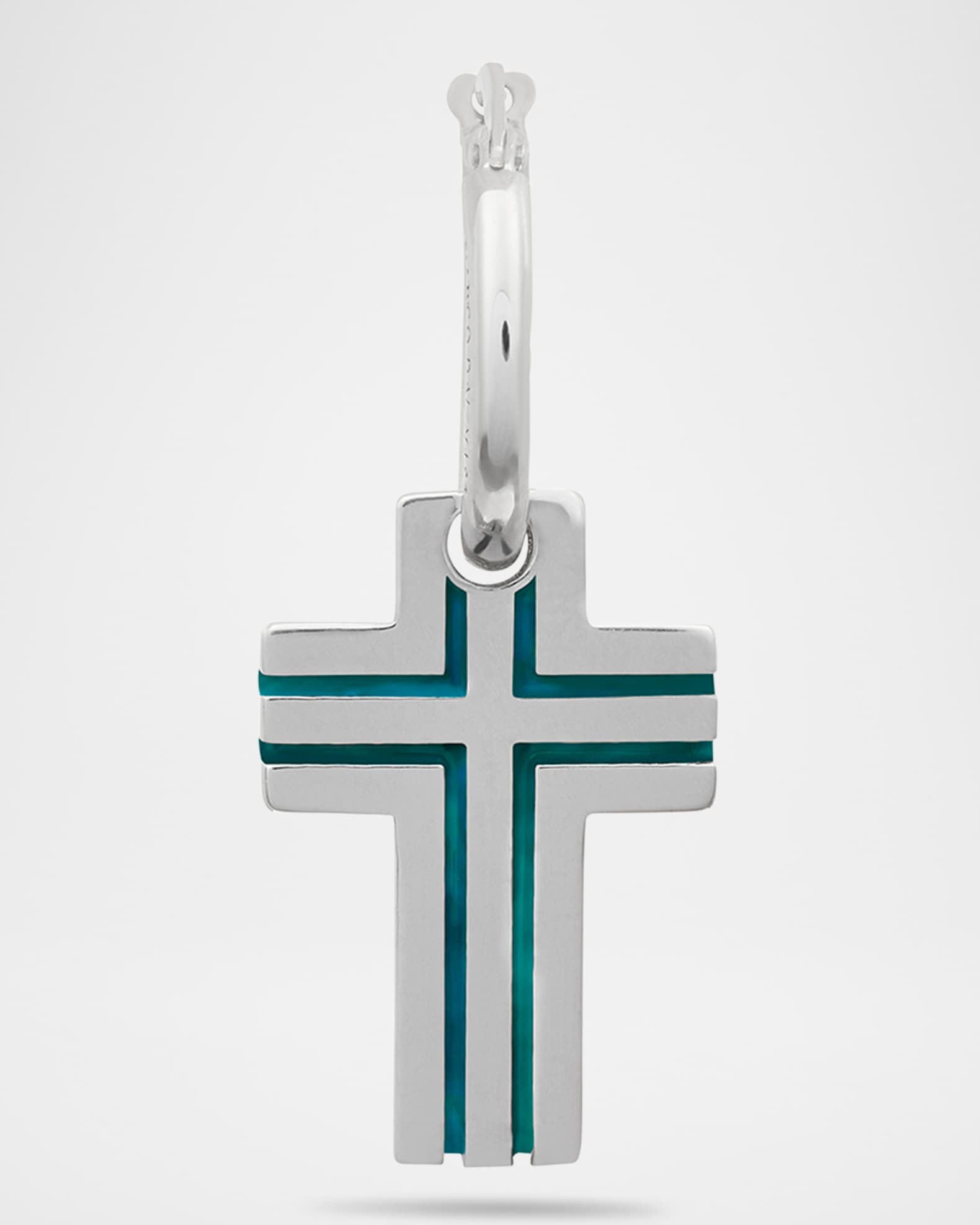 The Cross Art Deco Style Mono High Polish Silver and Green Enamel Earring, Single 0