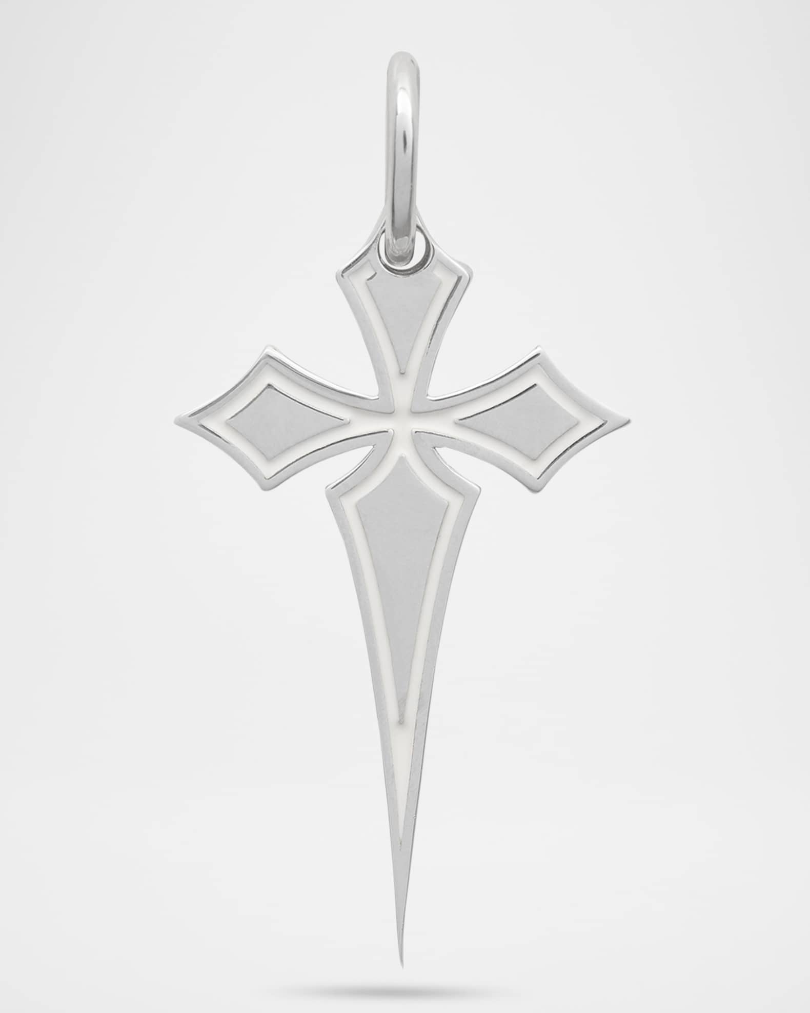 The Cross Gothic Style High Polish Silver Ivory Enamel Pendant 0