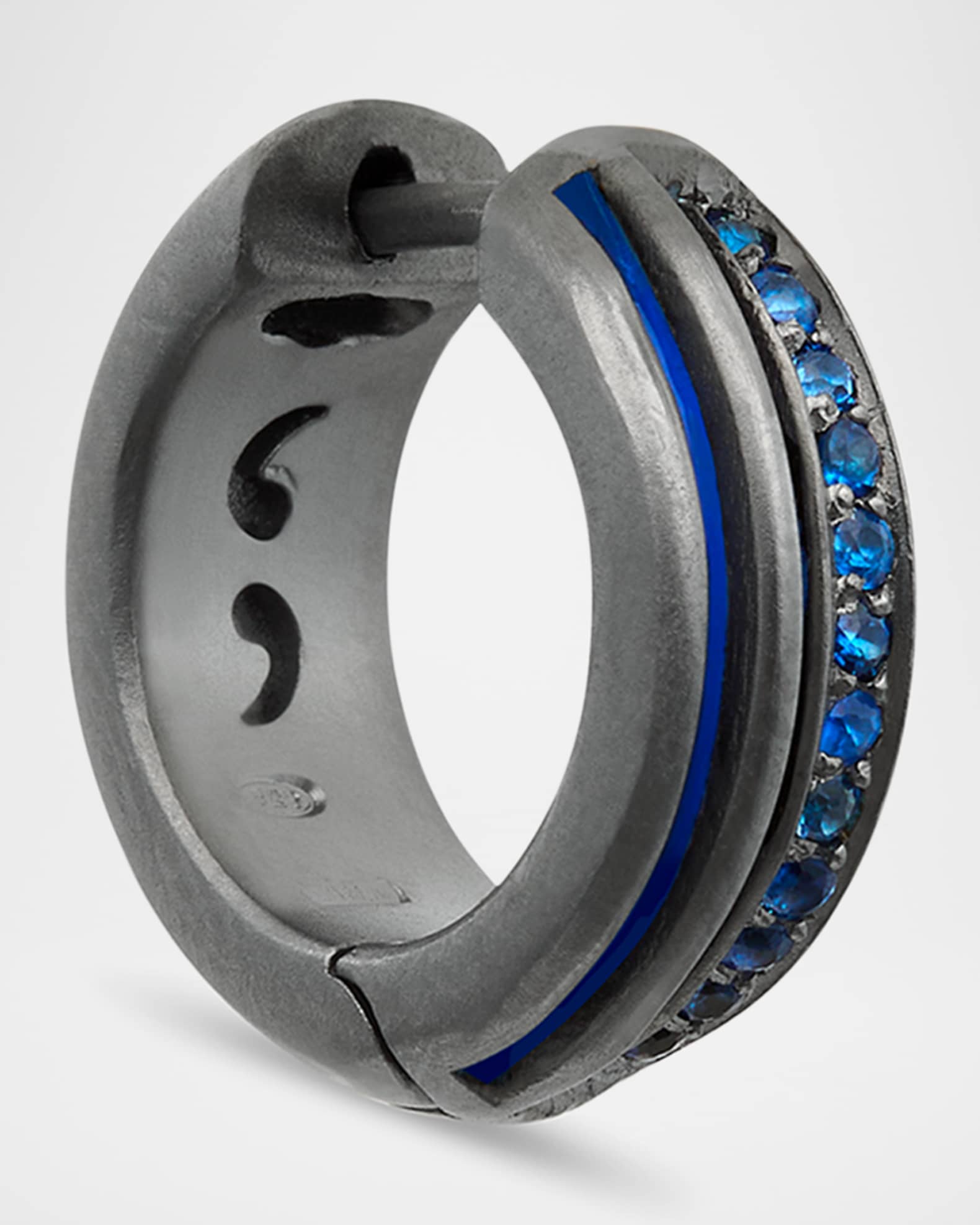 Men's Acie Oxidized Sterling Silver Blue Sapphire Huggie Earring, Single 0