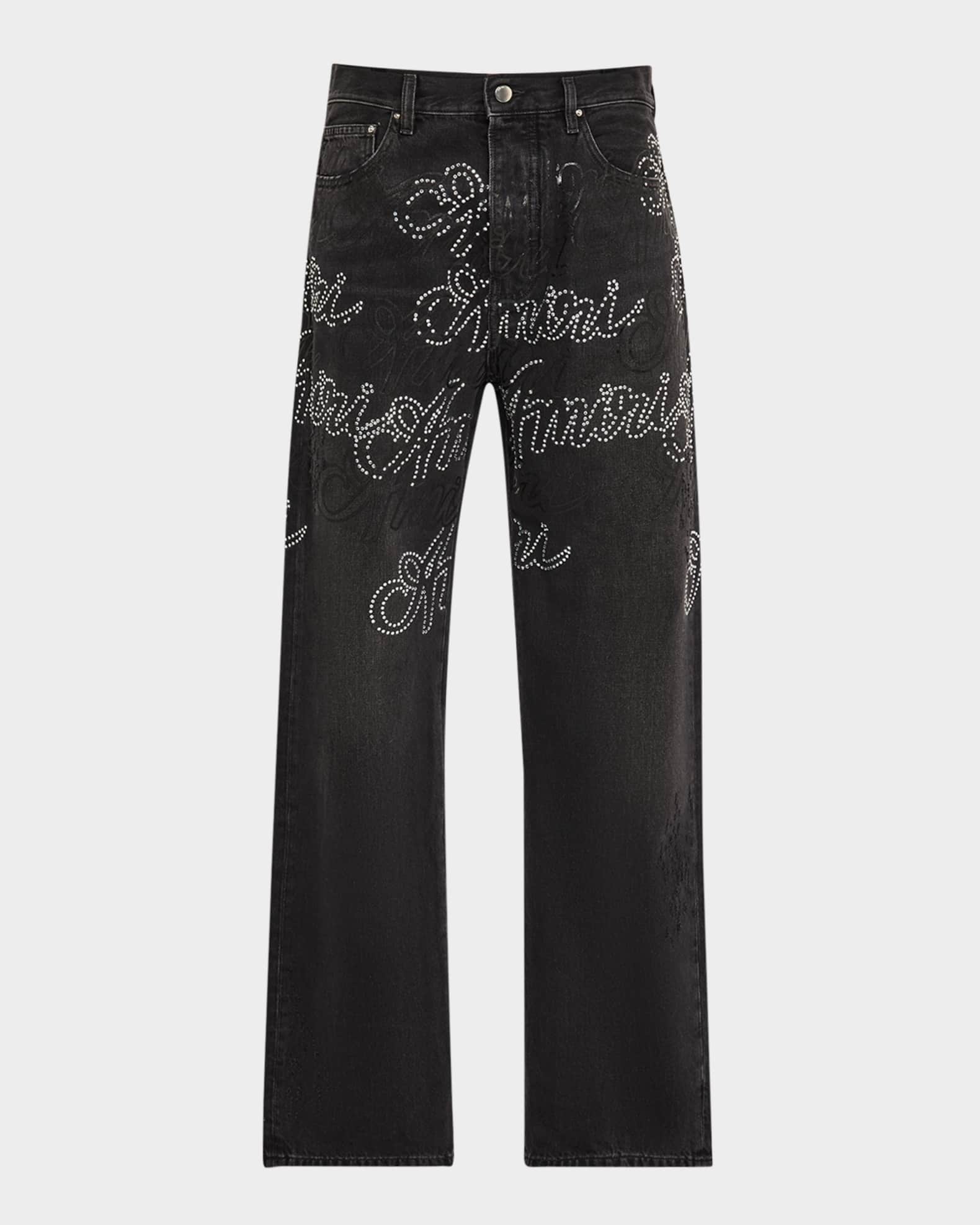 Men's Crystal Script Straight-Leg Jeans