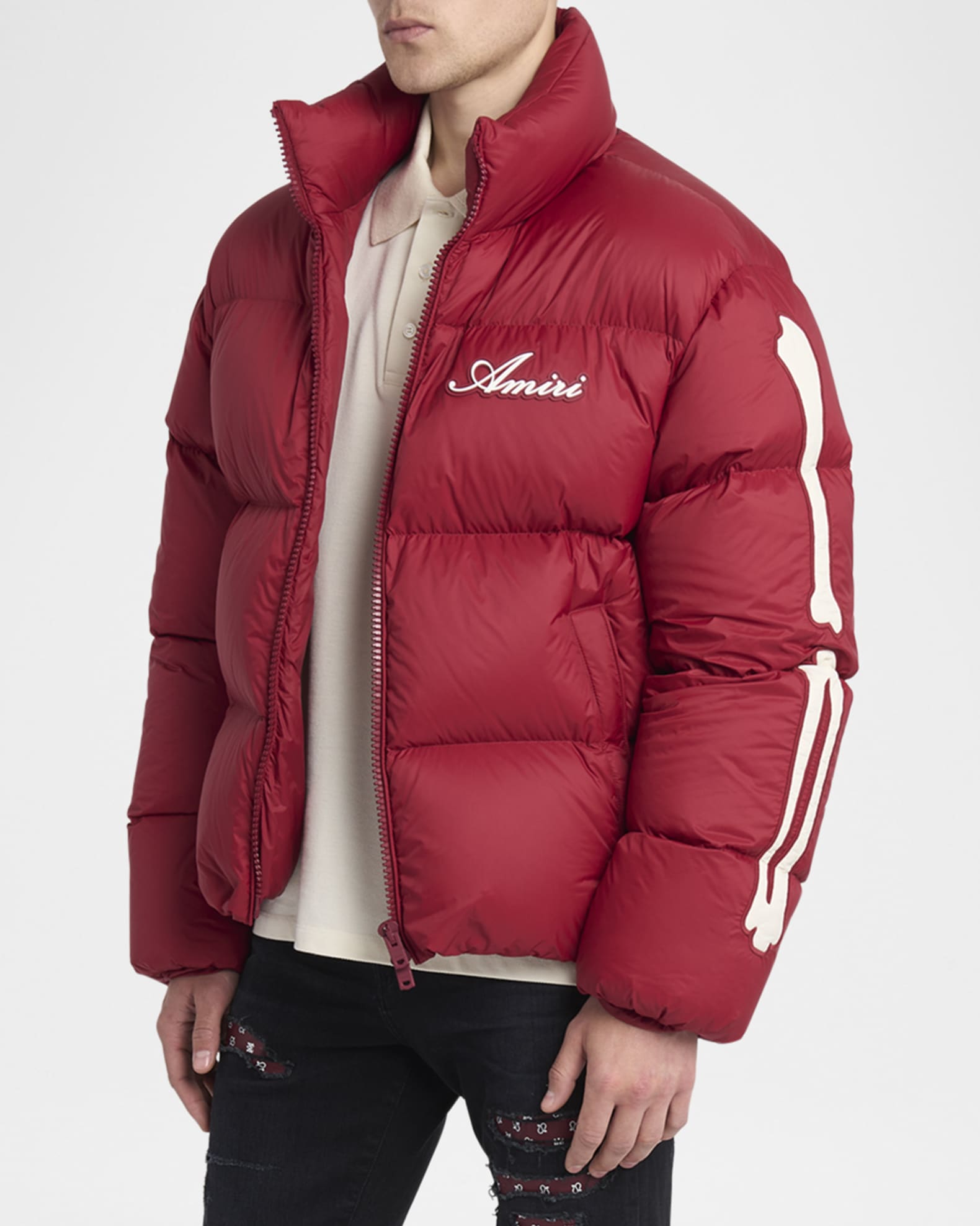 AMIRI ロゴ BONES クロップド ハイネック 長袖 ダウンジャケット Amiri Bones Down Puffer Jacket | Saks Fifth Avenue
