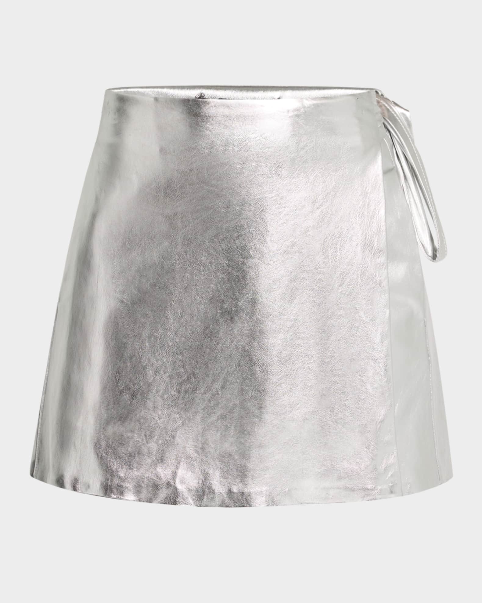 Toccin Danielle Metallic Vegan Leather Wrap Mini Skirt Silvr Women s 12 Skirts Wrap Skirts