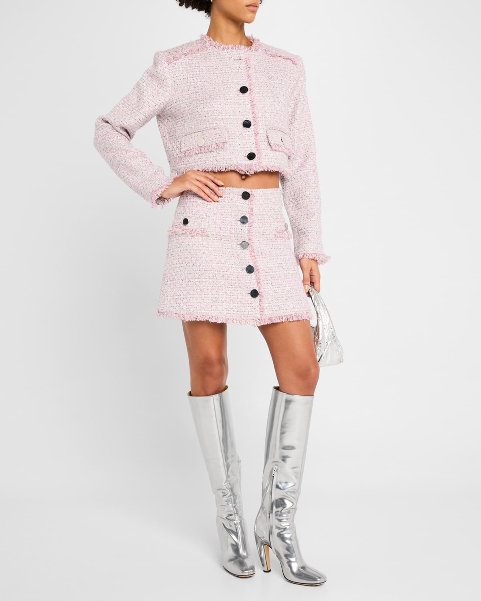 Ariel Button-Front Tweed Mini Skirt 1