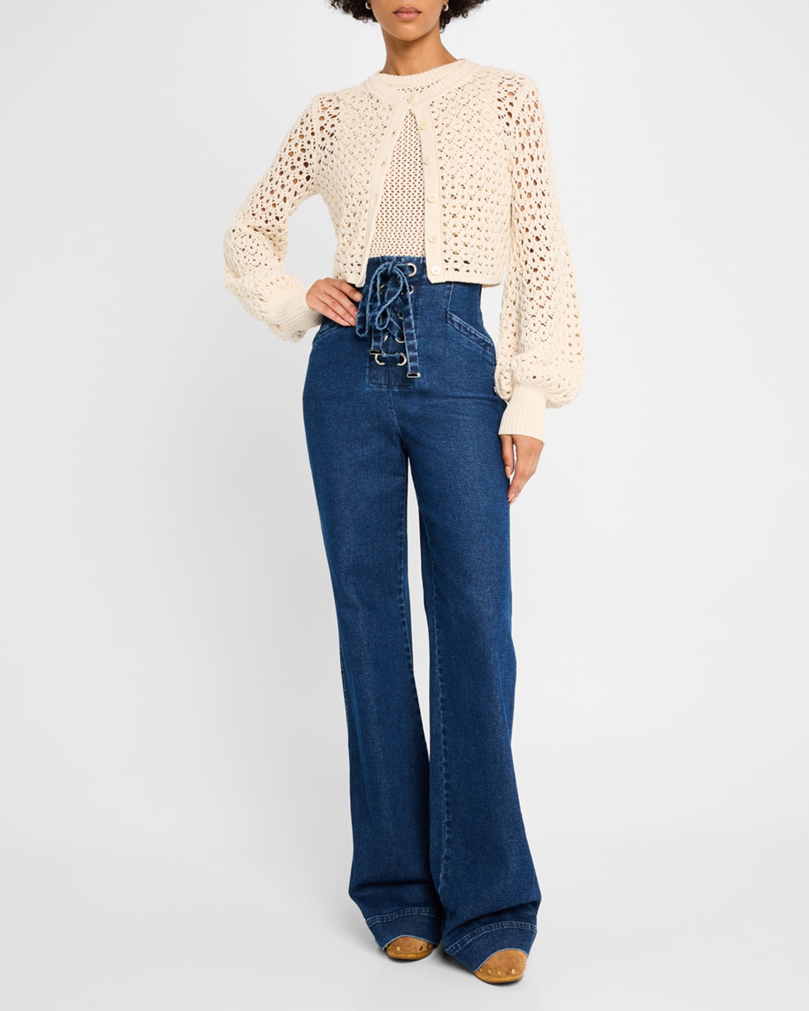 Birkin Denim Laced-Up Flare Pants 1