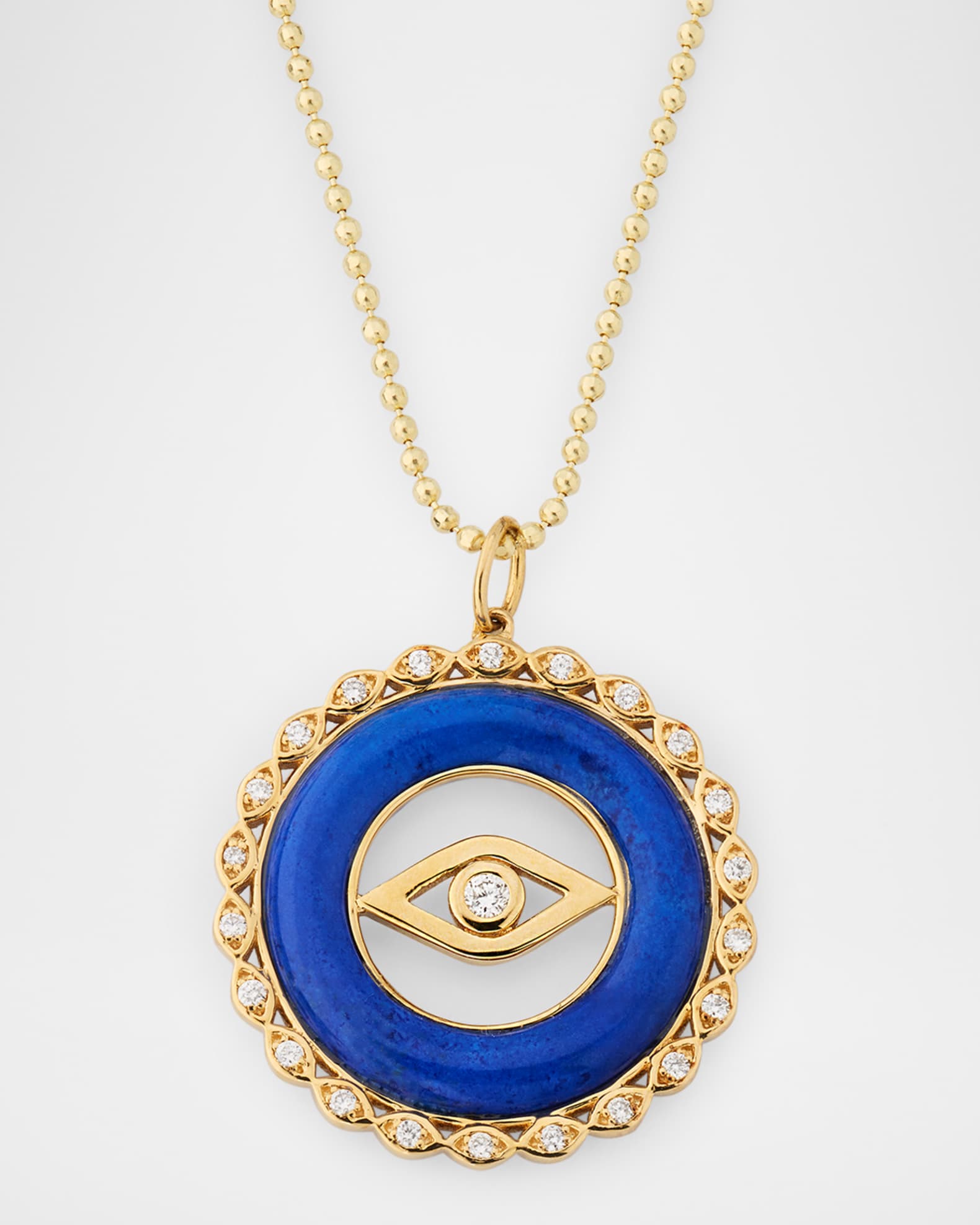 Evil Eye Stone Pendant on 18" Medium Bolita Chain Necklace 0