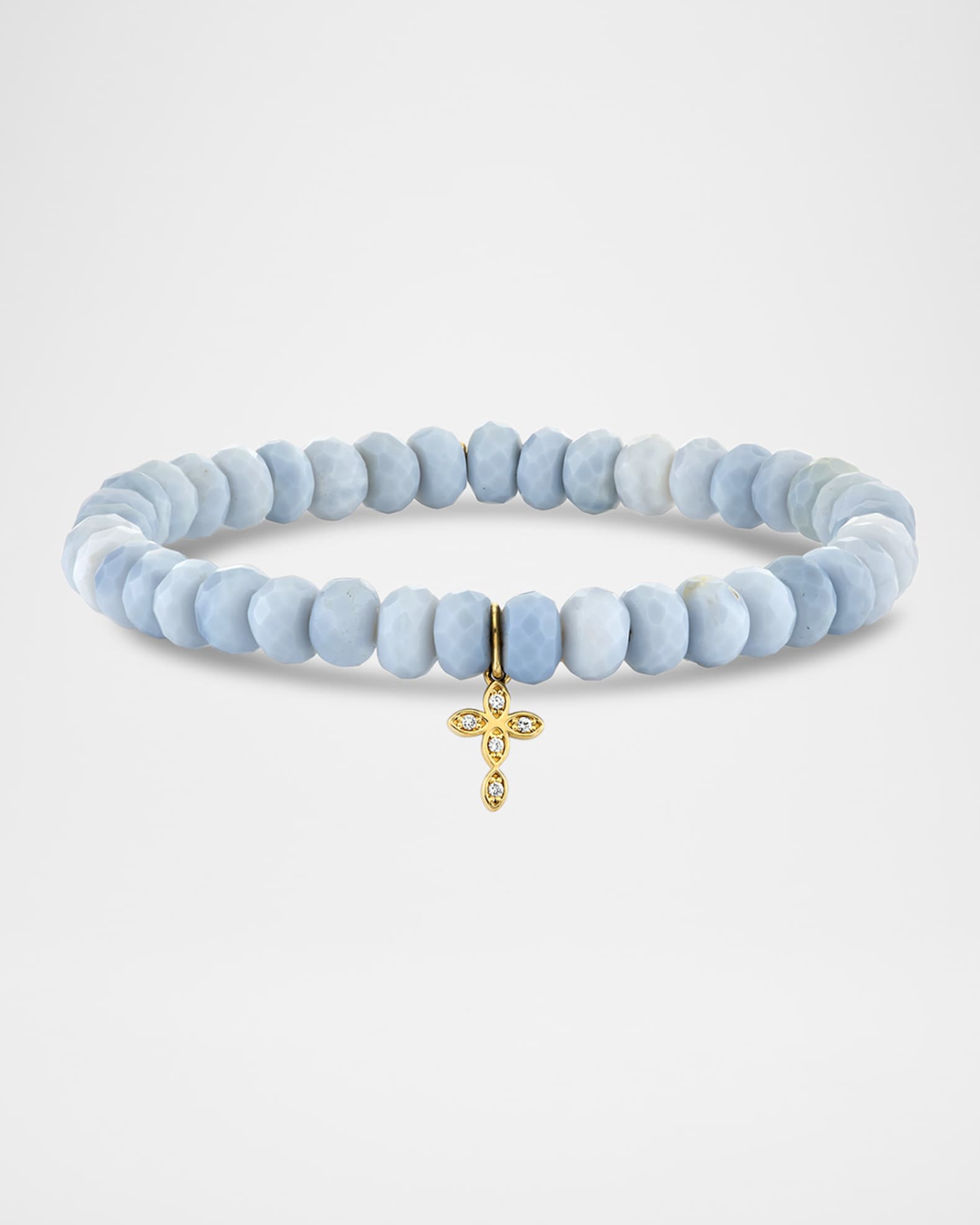 Small Marquise Eye Cross Charm Blue African Opal Bead Bracelet 0