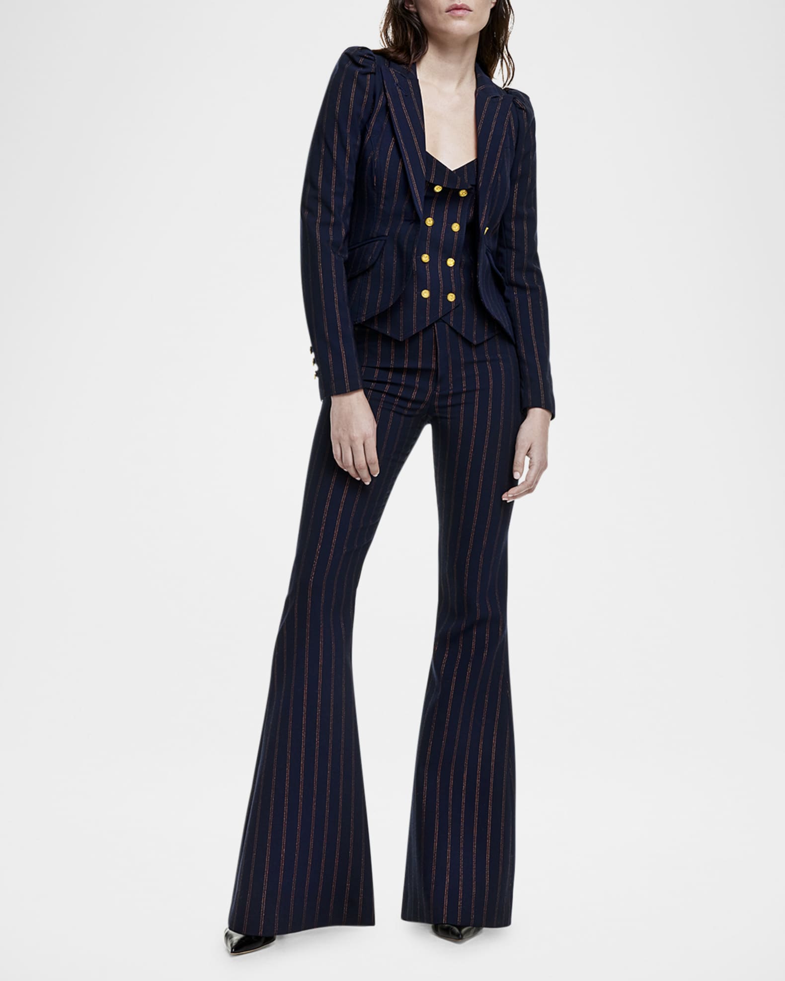 Striped Puff-Shoulder Blazer  1