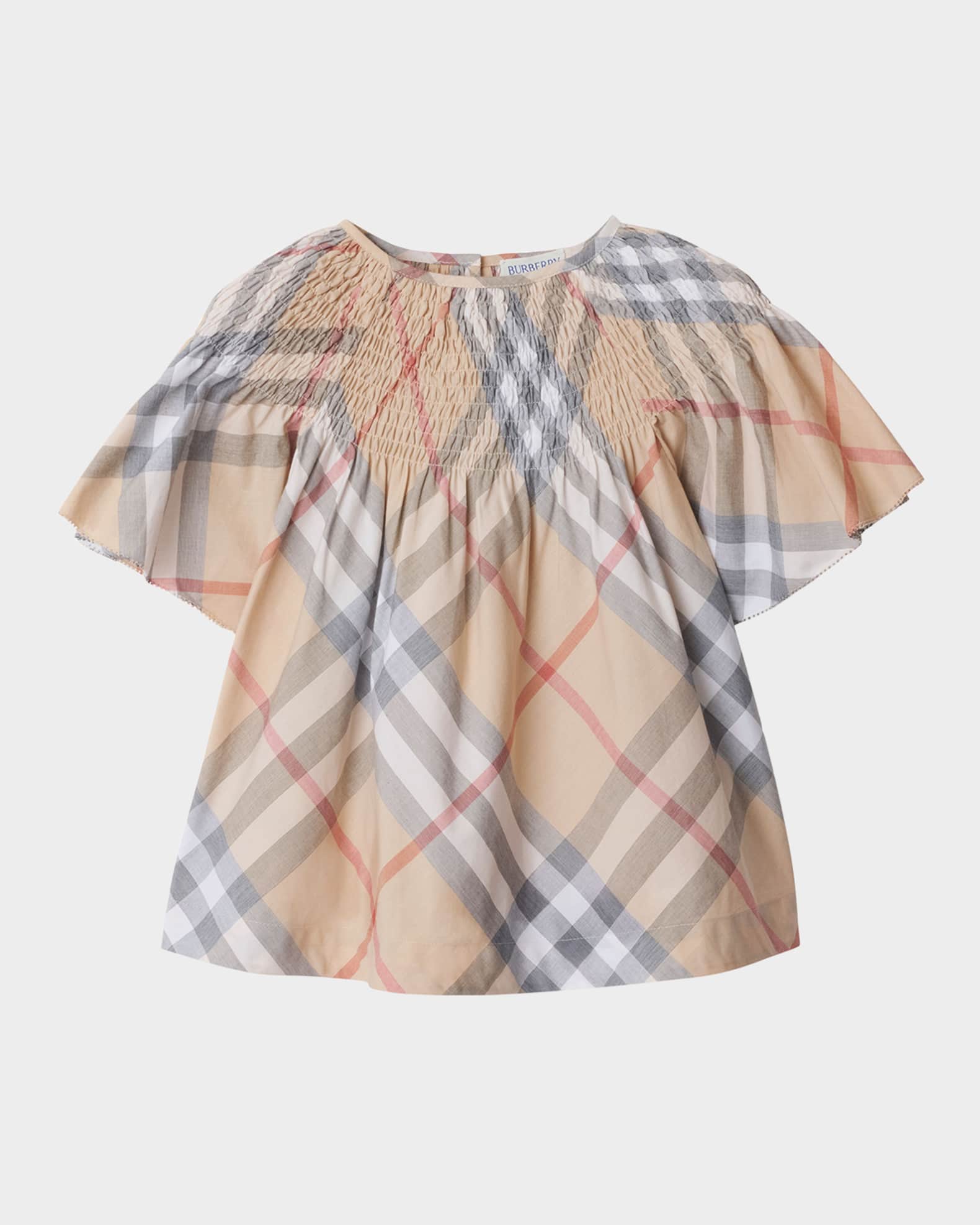 Girl's Cali Check Smocked Bishop Top, Size 2-14 0