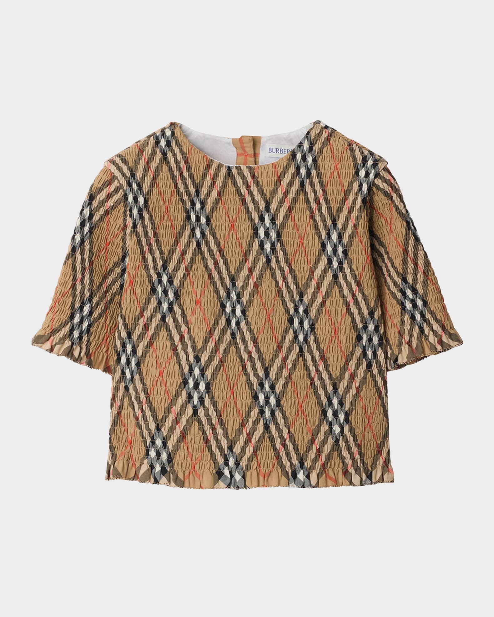 Girl's Madeline Smocked Check Ruffled Top 0