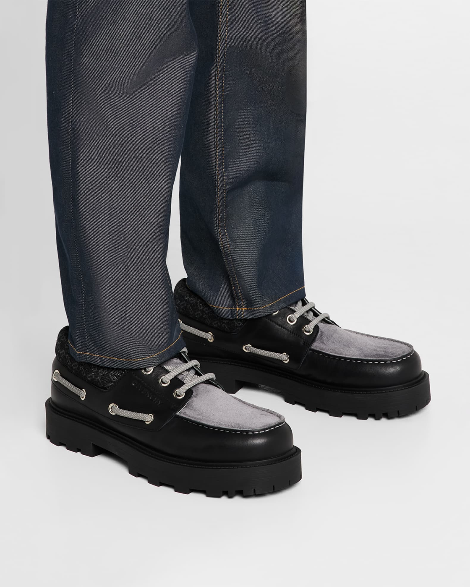 Givenchy Men s Storm Leather Suede and Denim Boat Shoes Neiman Marcus