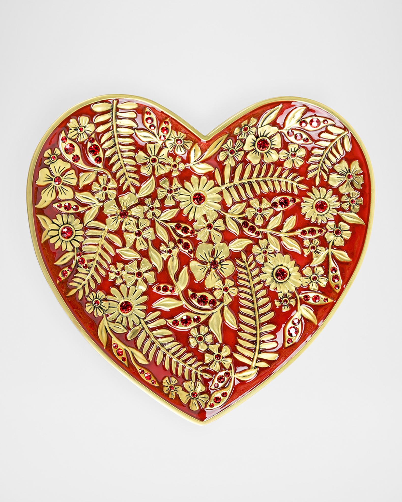 Jay Strongwater Aria Floral Heart Trinket Tray, Ruby | Neiman Marcus