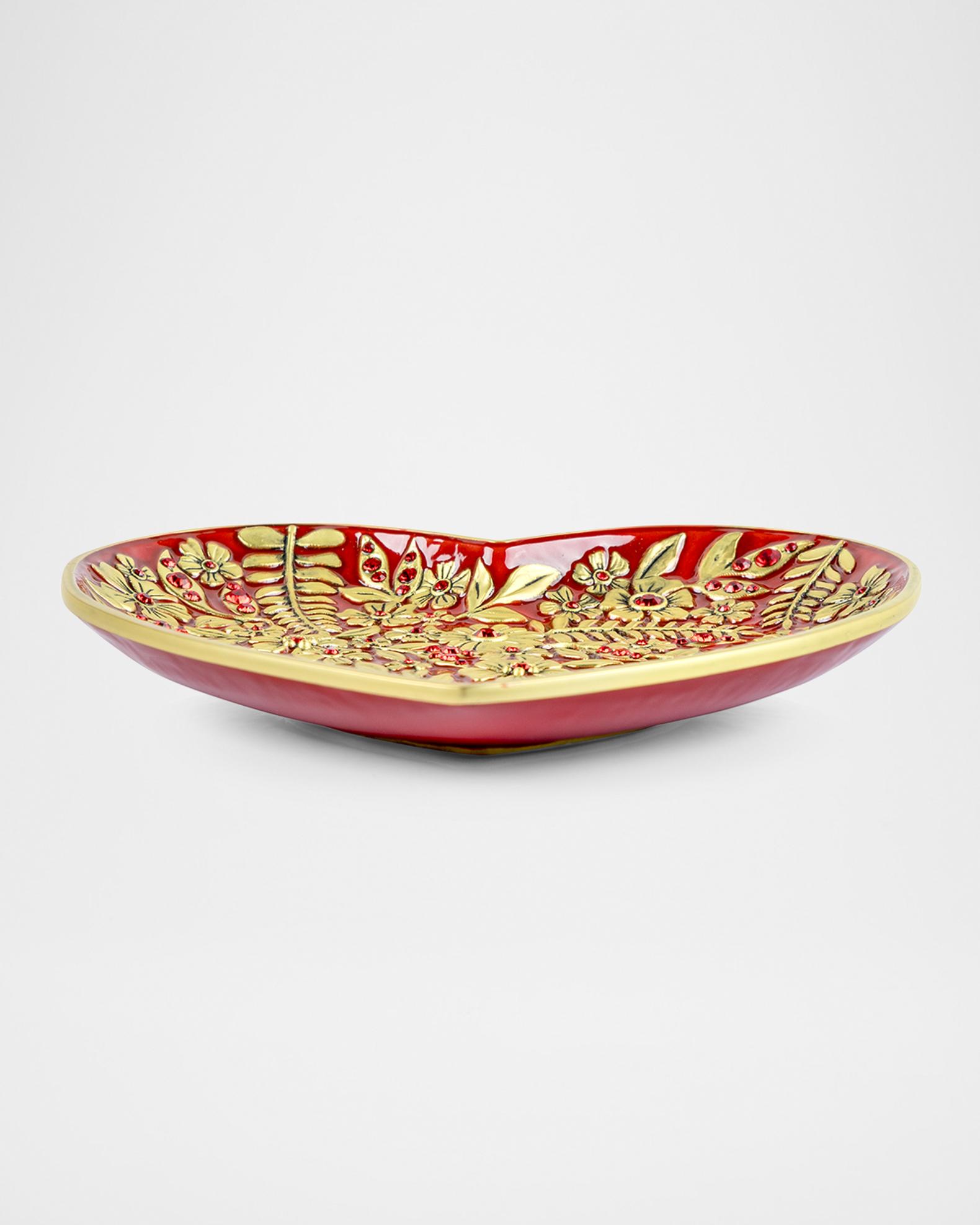 Jay Strongwater Aria Floral Heart Trinket Tray, Ruby | Neiman Marcus