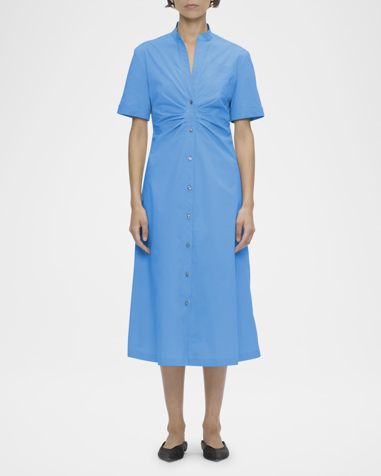 Noor Ruched Stretch Cotton Midi Shirtdress 1