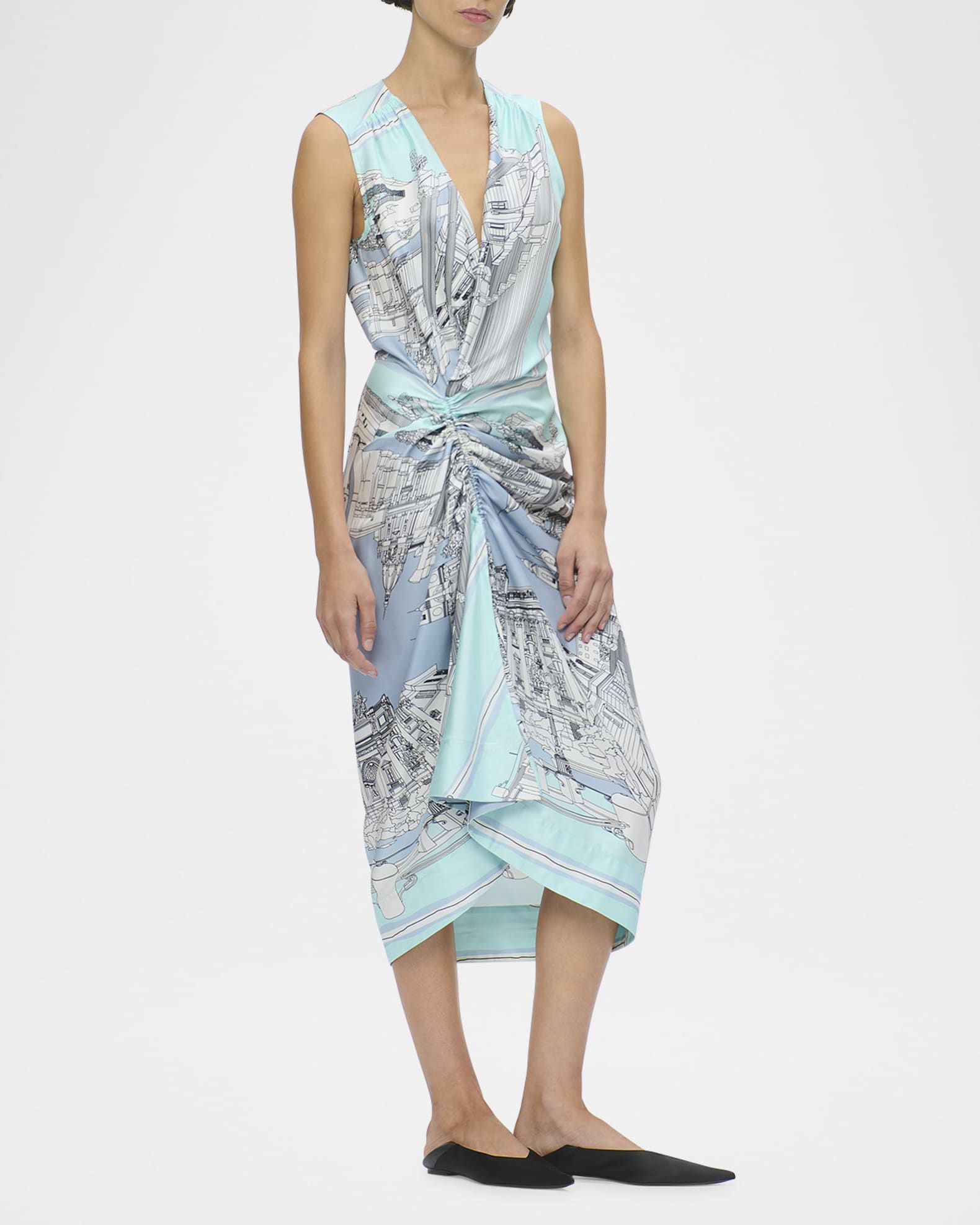 Agnes Landmark-Print Silk Twill Midi Dress 1