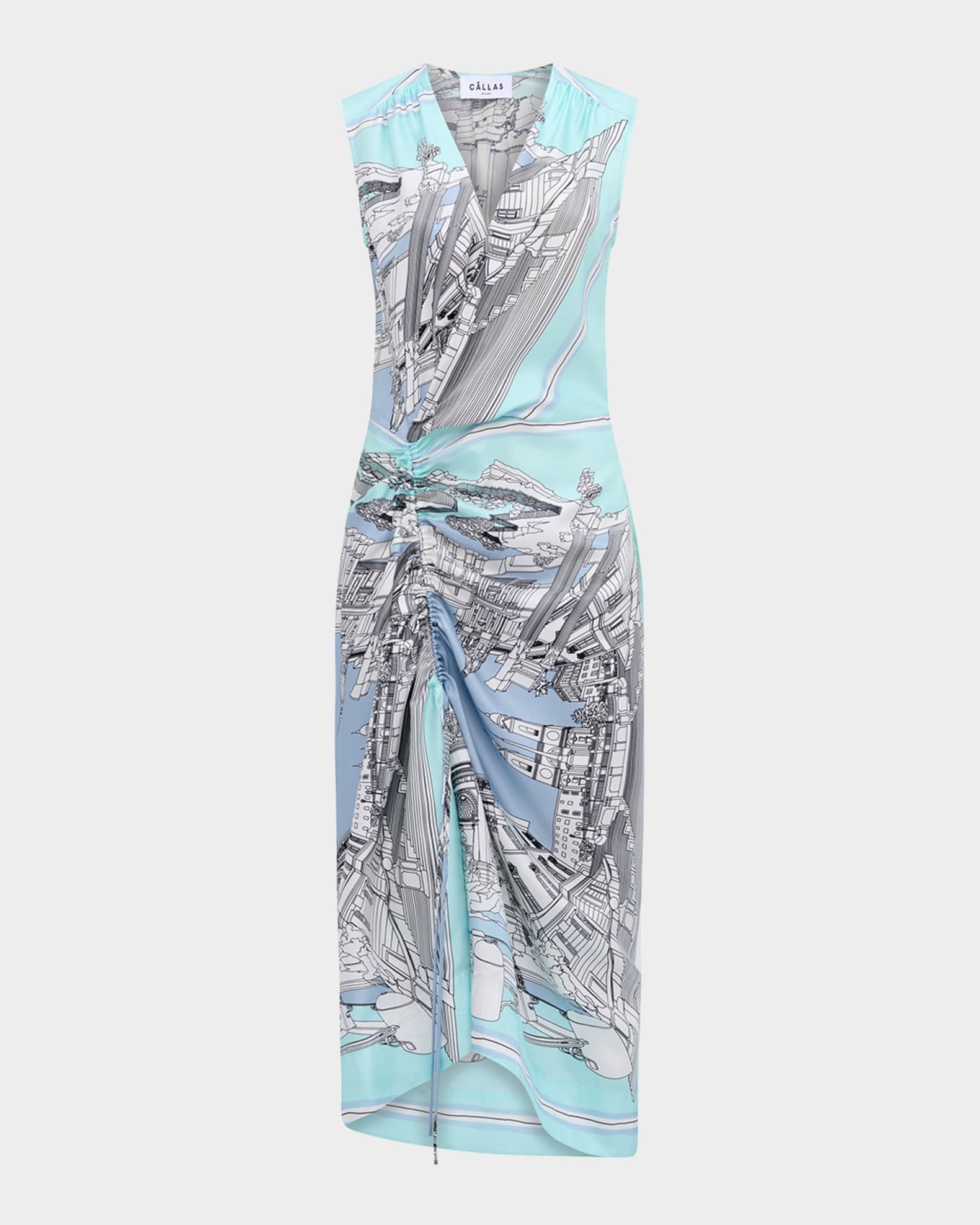 Agnes Landmark-Print Silk Twill Midi Dress 0