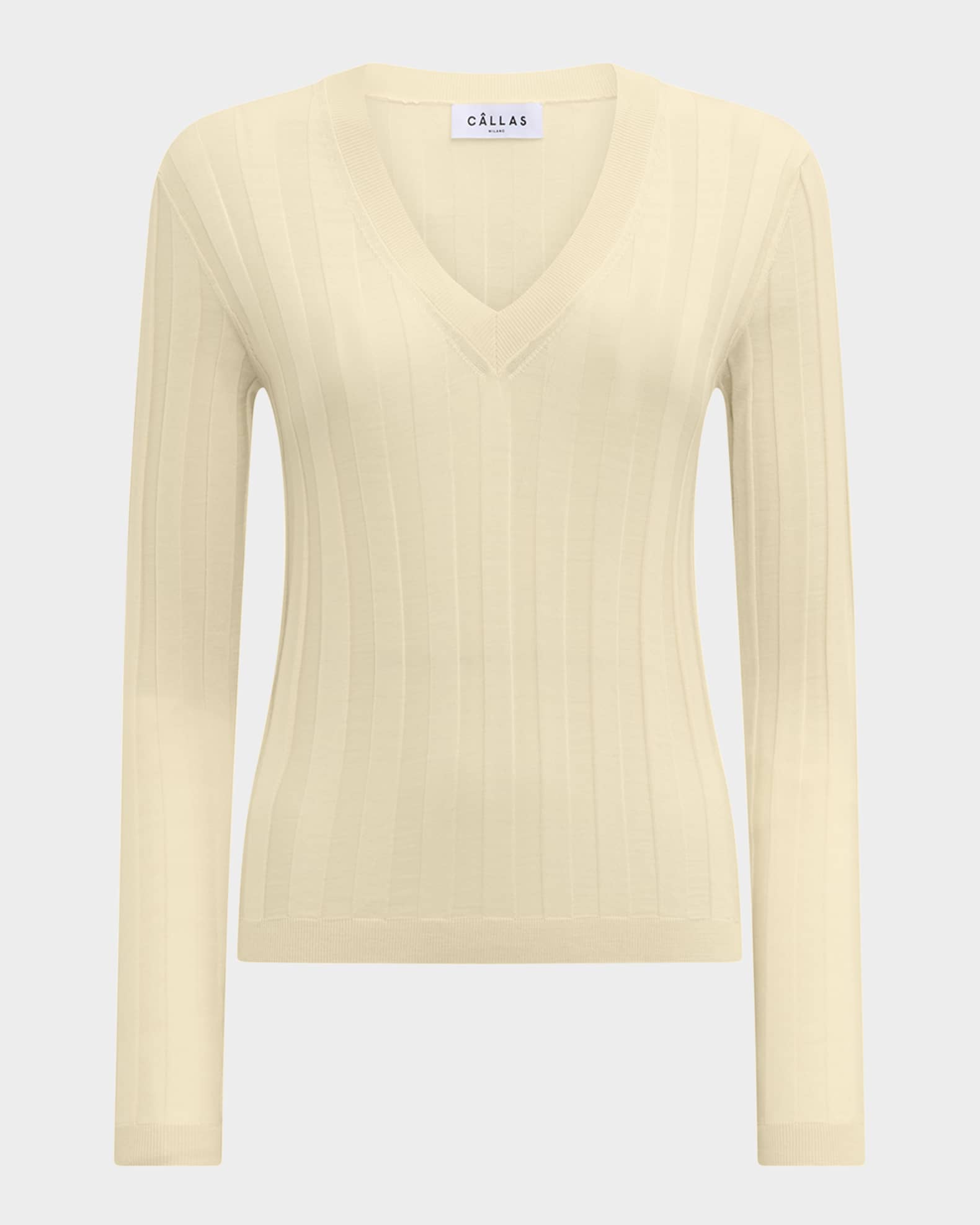 Rione Ribbed V-Neck Wool Sweater 0