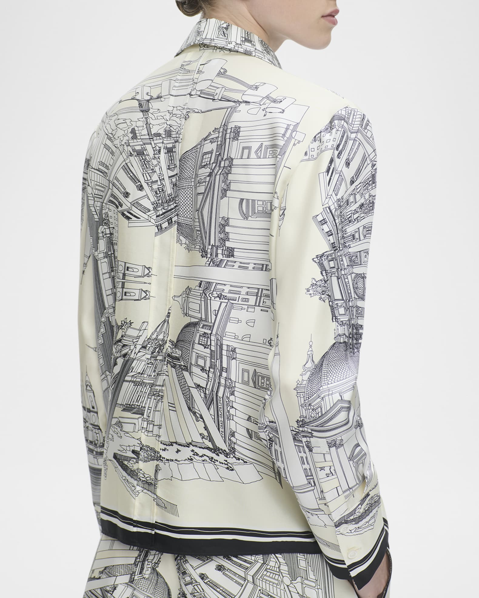 CALLAS Milano Cameron Landmark-Print Silk Twill Blouse | Neiman Marcus