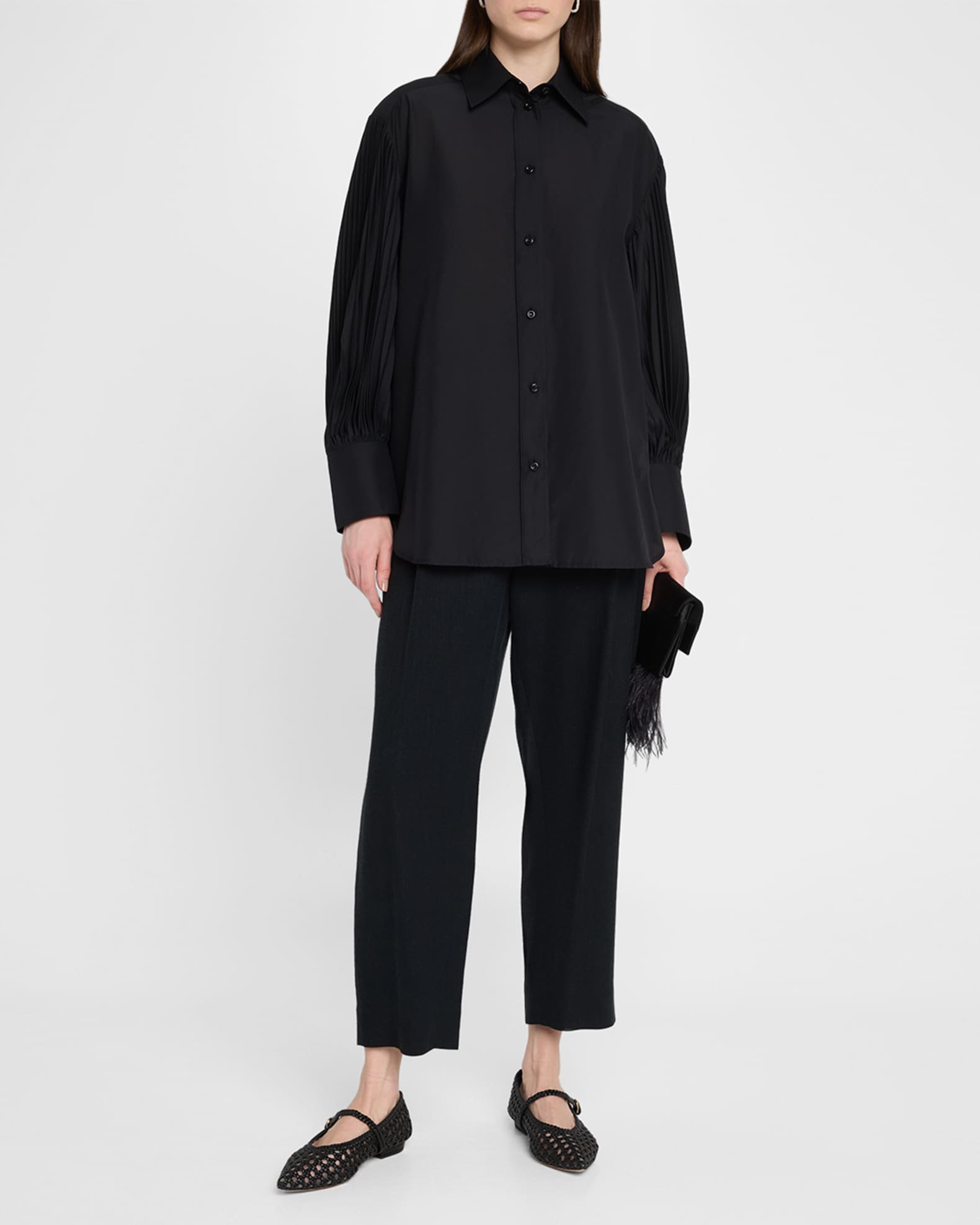 Viola Pleated-Sleeve Voile Blouse 1