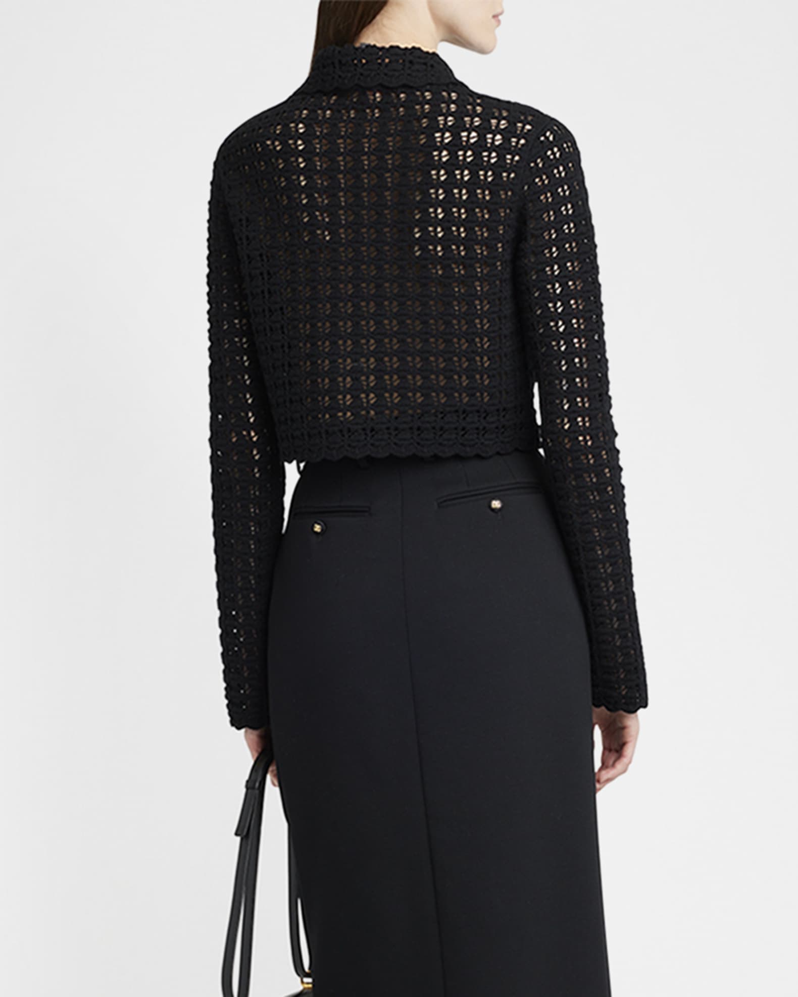 Dolce&Gabbana Double-Breasted Crochet Knit Crop Jacket | Neiman Marcus