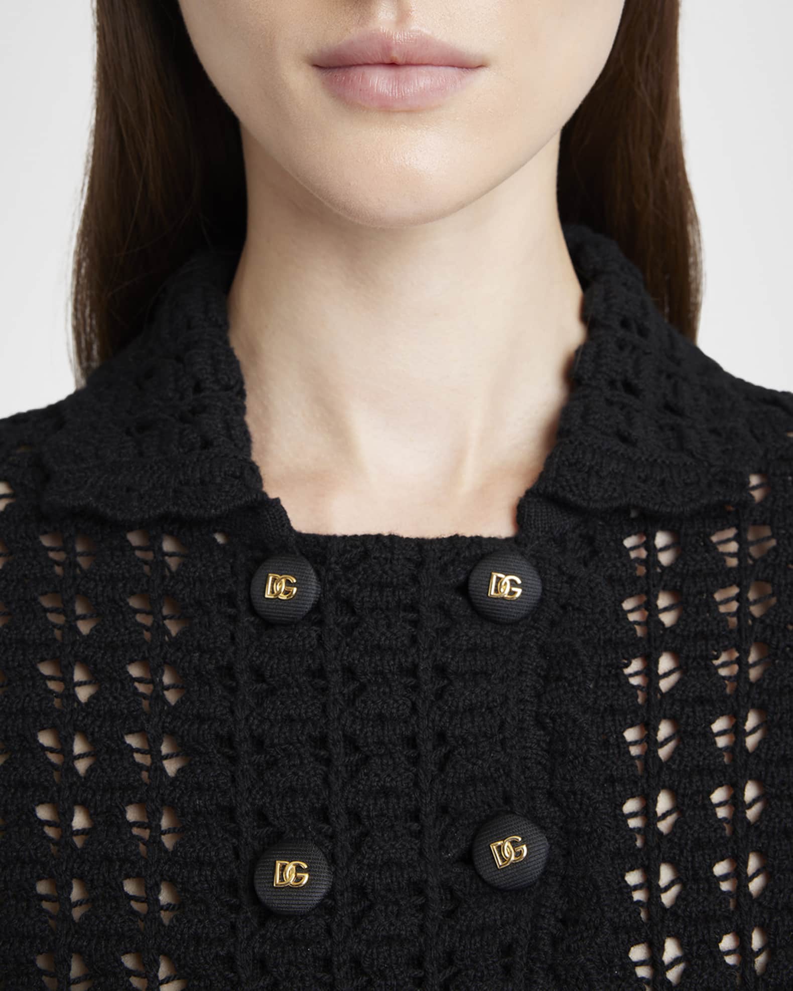 Dolce&Gabbana Double-Breasted Crochet Knit Crop Jacket | Neiman Marcus