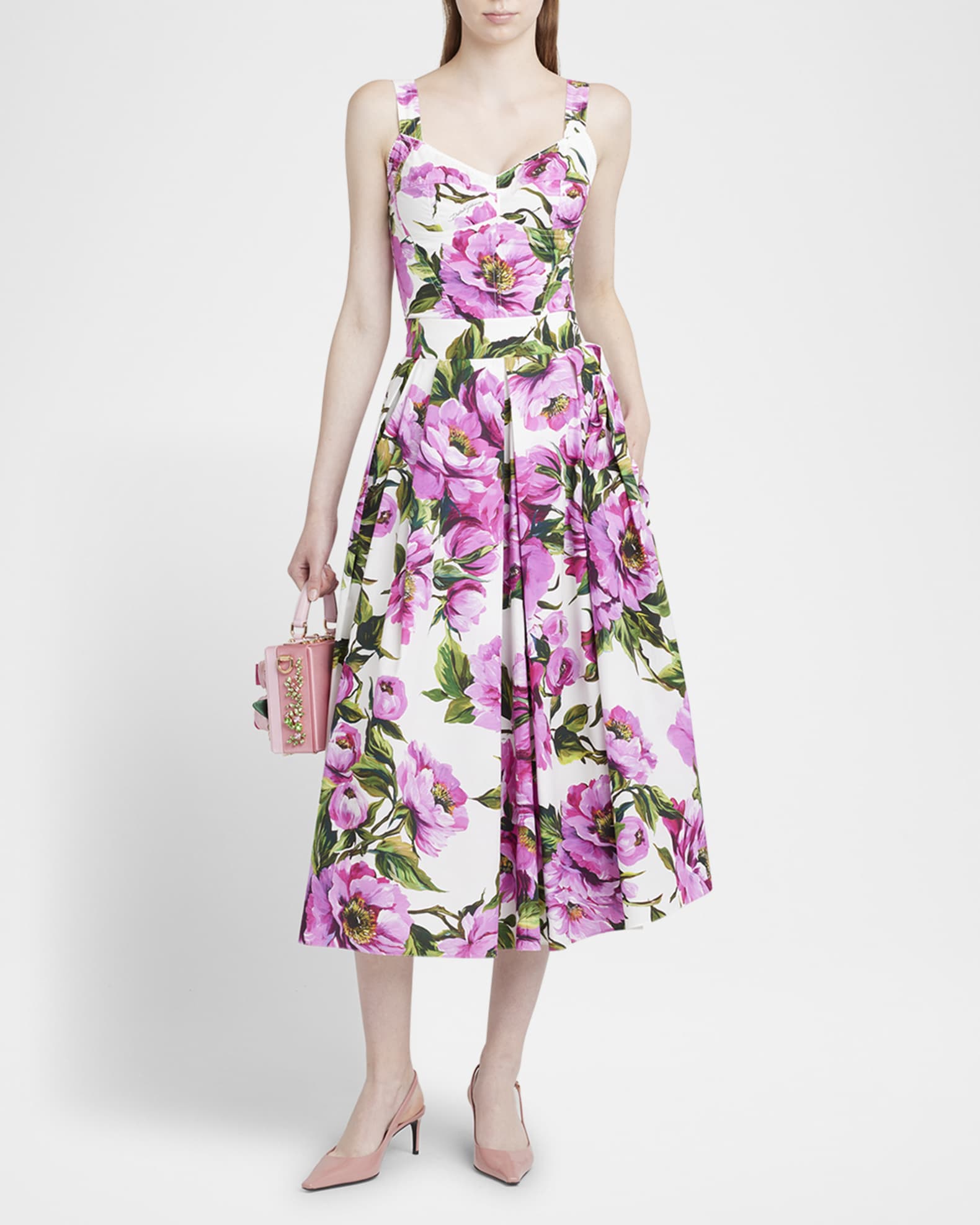 Peony-Print Cotton Popeline Crop Bustier Top 1