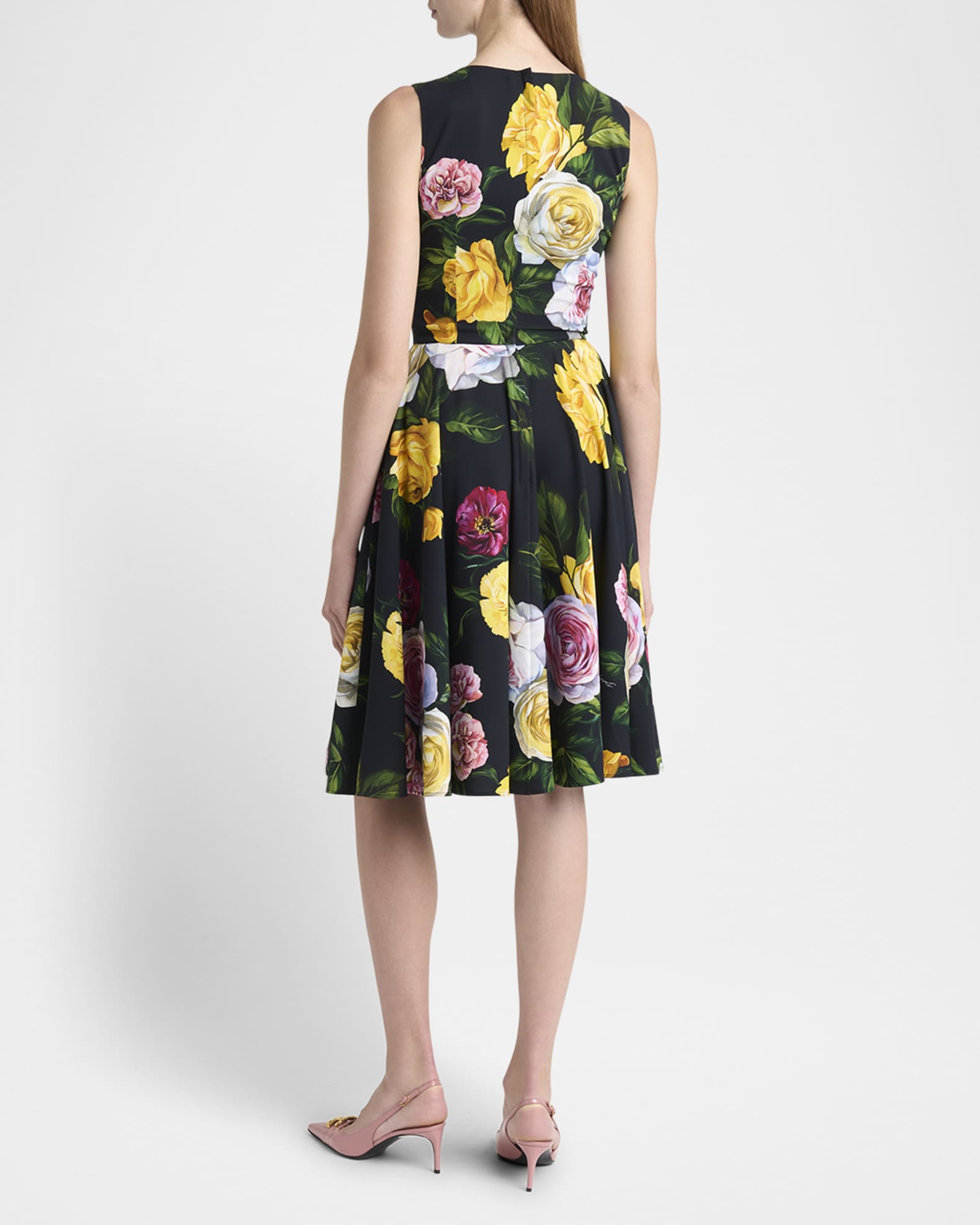 Dolce&Gabbana Peony Rose Cady Sleeveless Midi Dress | Neiman
