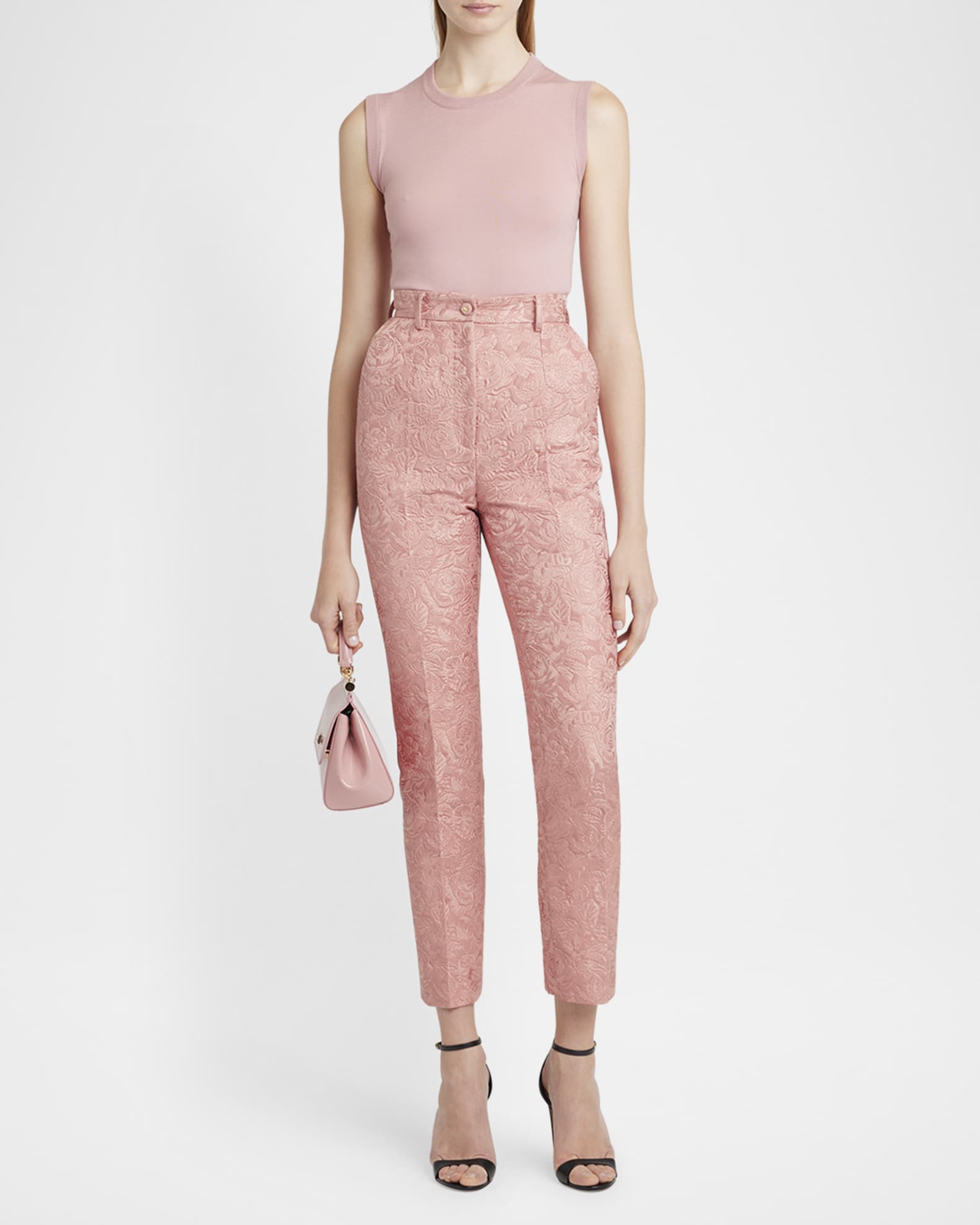Floral Jacquard Slim-Leg Ankle Pnats 1
