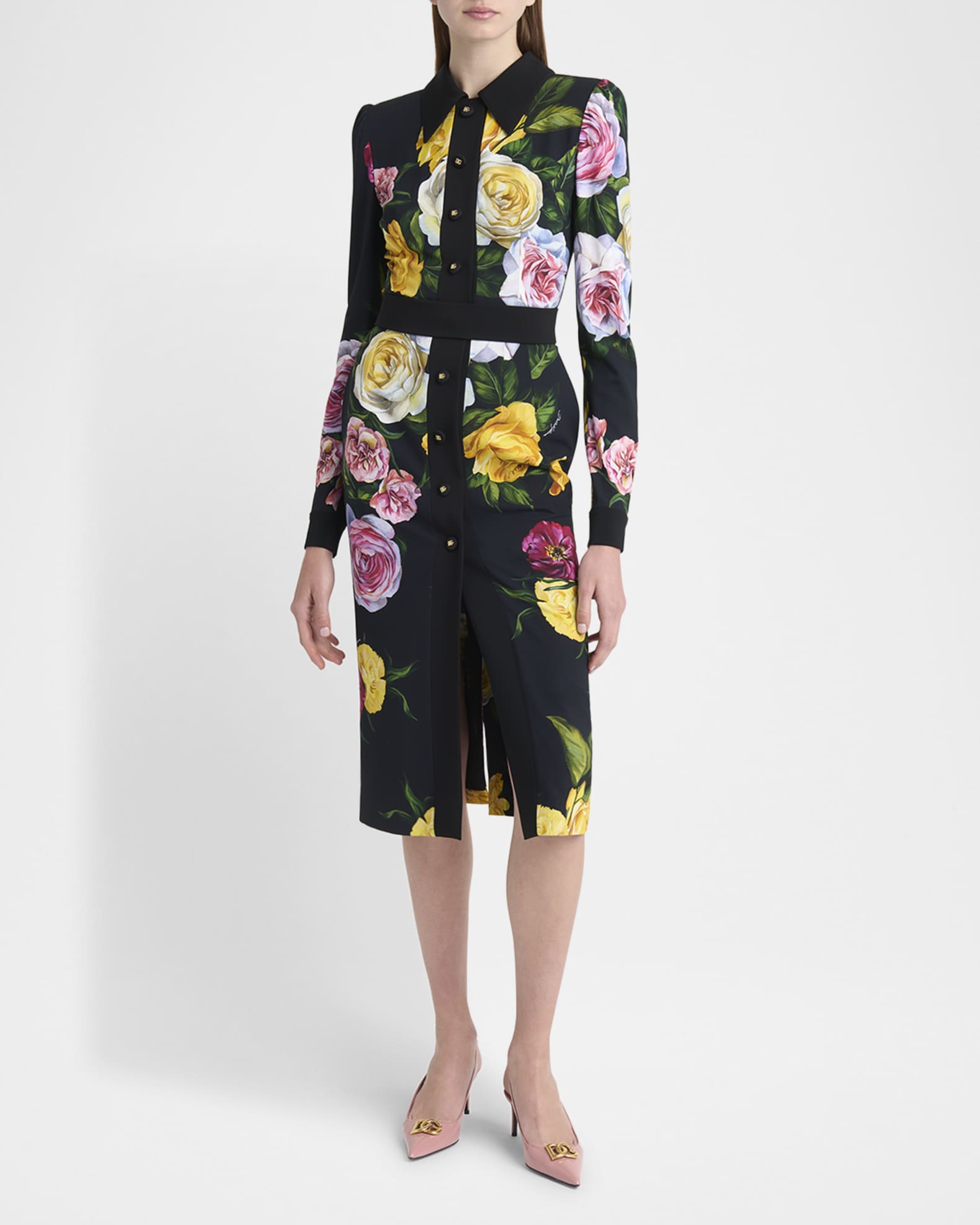 Floral Print Belted Cady Midi Shirtdress 1