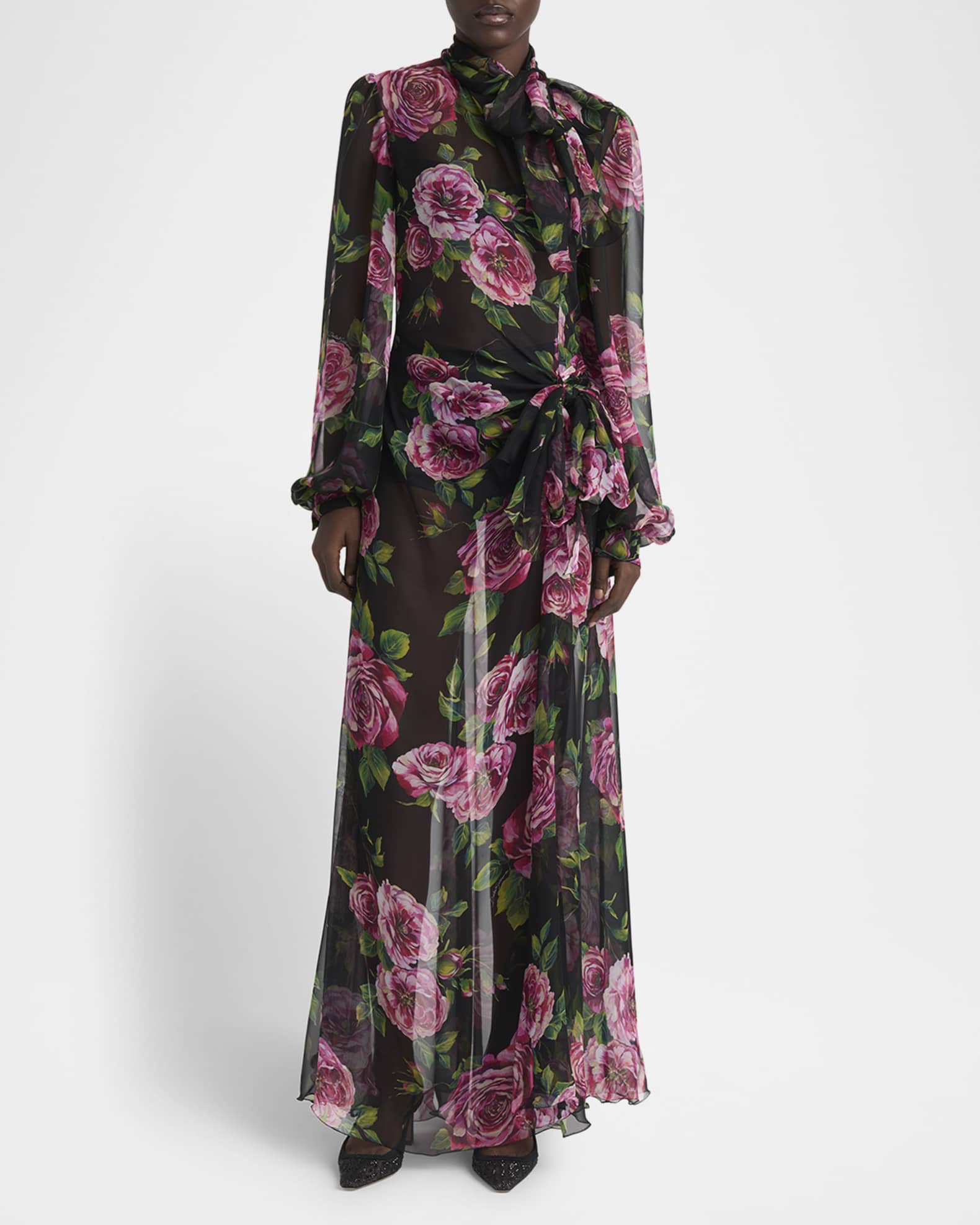 Rosa Antica Neck-Scarf Chiffon Wrap Gown 1