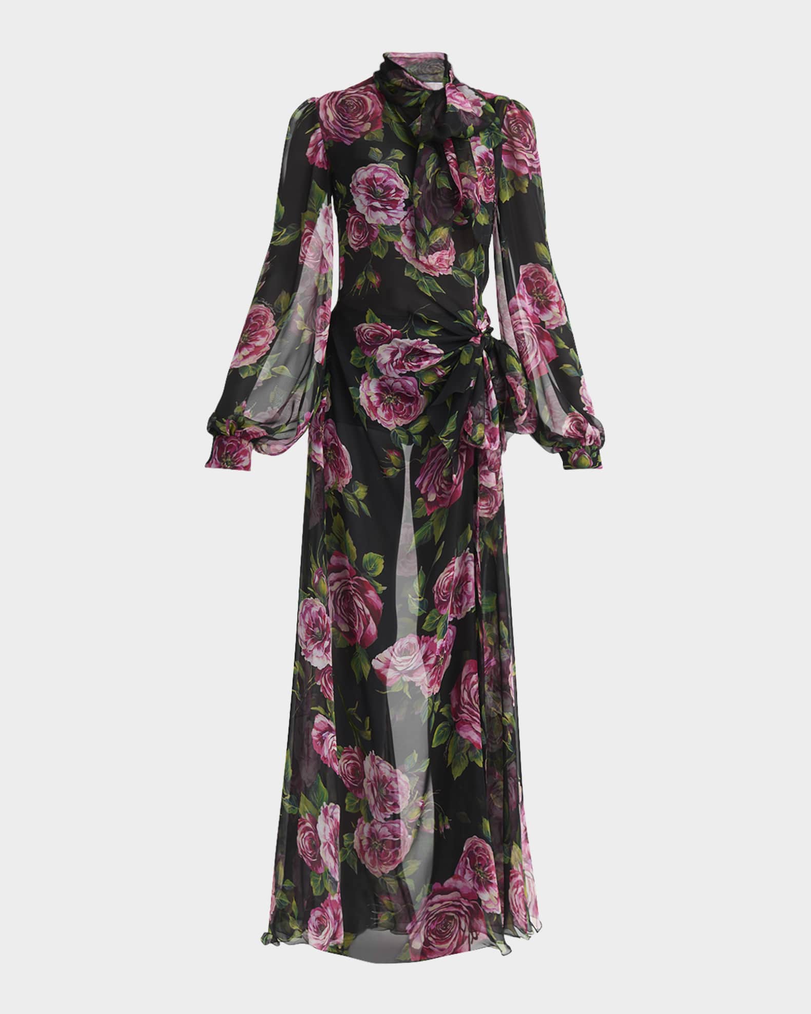 Rosa Antica Neck-Scarf Chiffon Wrap Gown 0