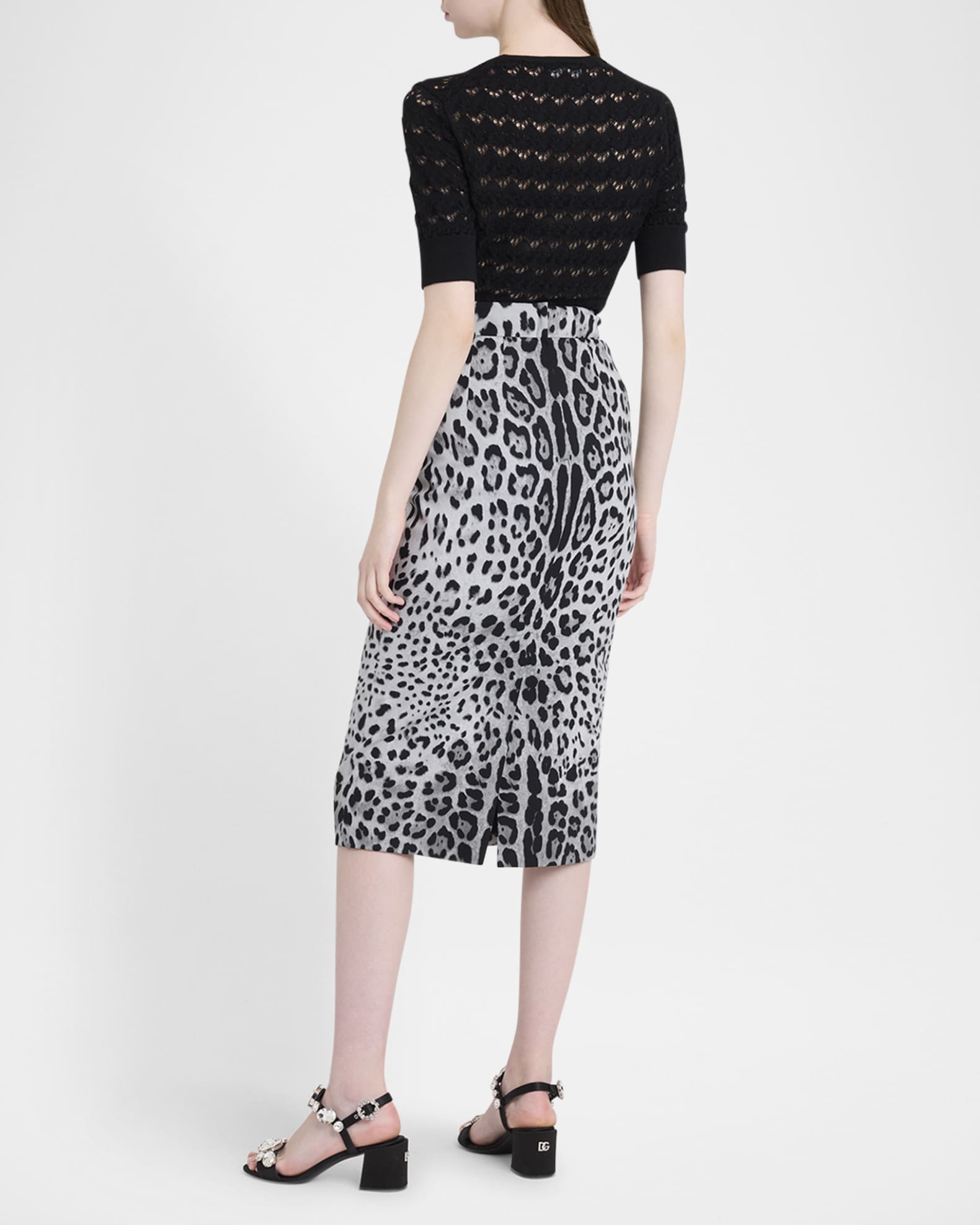 スカート DOLCE & GABBANA LEOPARD PRINT CHARMEUSE LONGUETTE SKIRT Dolce&Gabbana Leopard Print Charmeuse Longuette Skirt Black