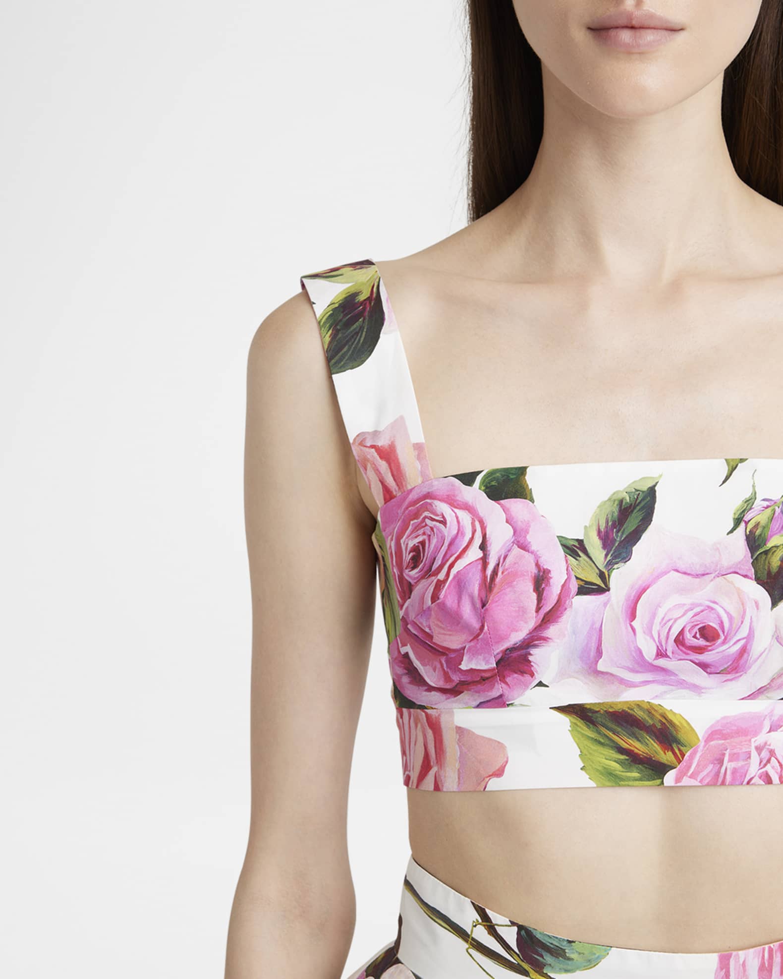 Dolce&Gabbana Rose Square-Neck Cotton Crop Top | Neiman Marcus