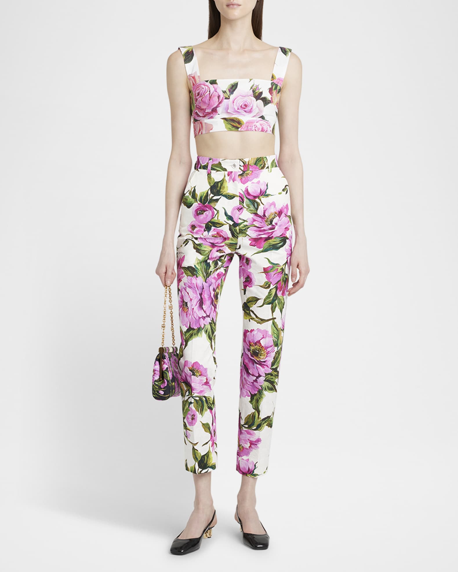 Peony Print Straight-Leg Ankle Pants 1