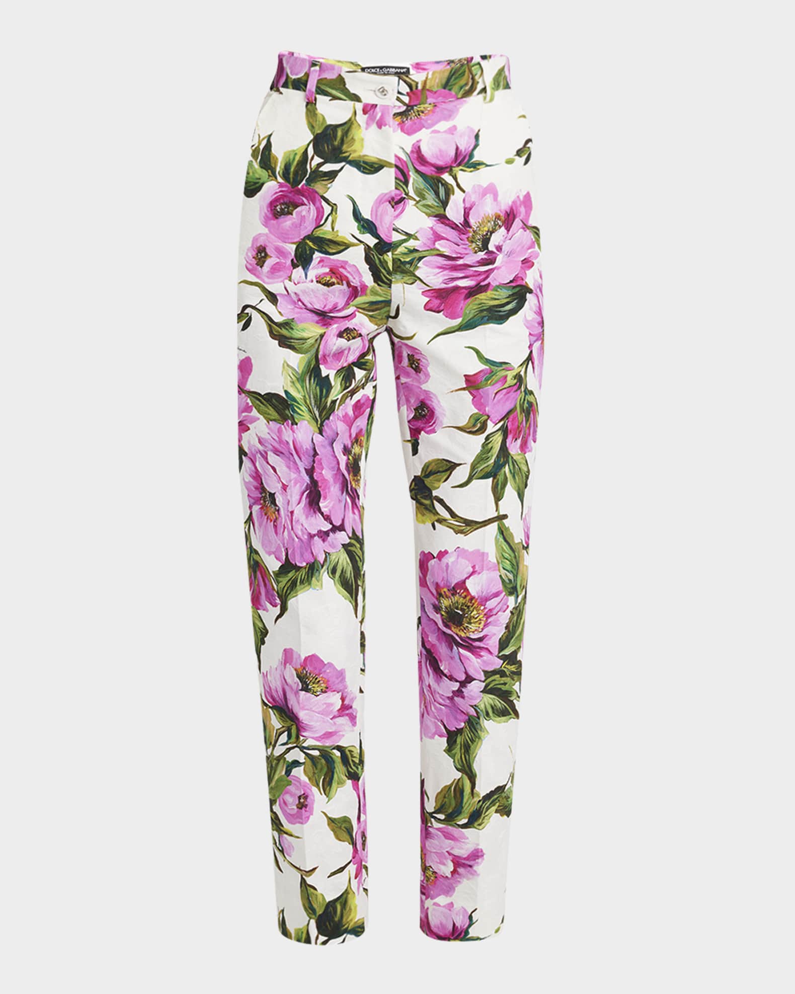 Peony Print Straight-Leg Ankle Pants 0