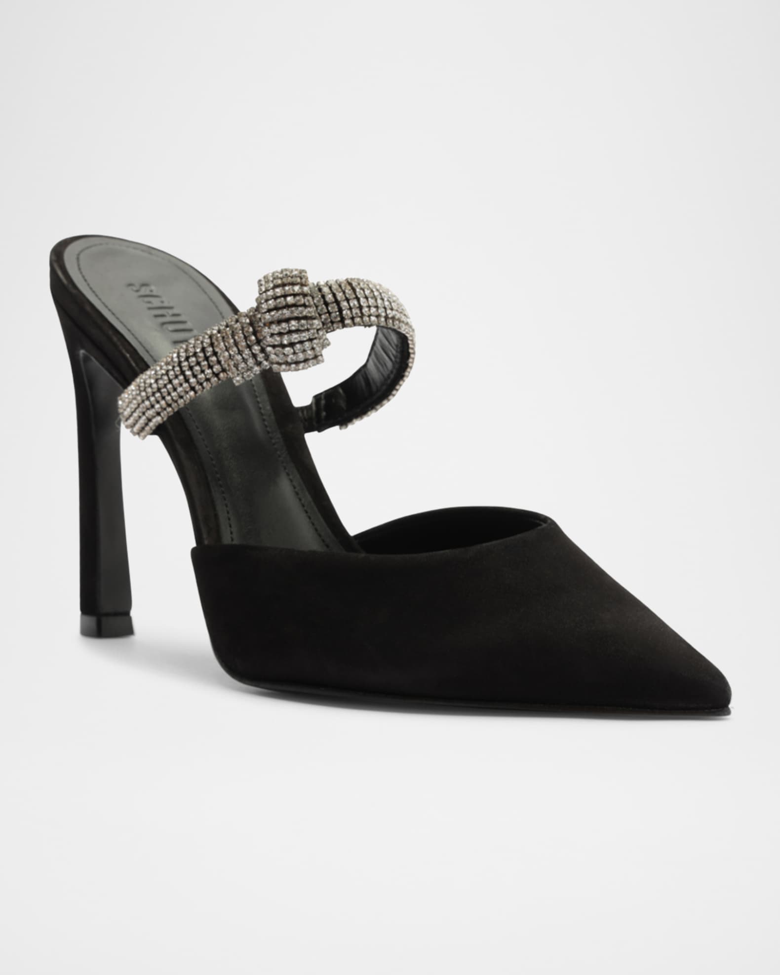 Pearl Suede Crystal-Knot Mule Pumps 1